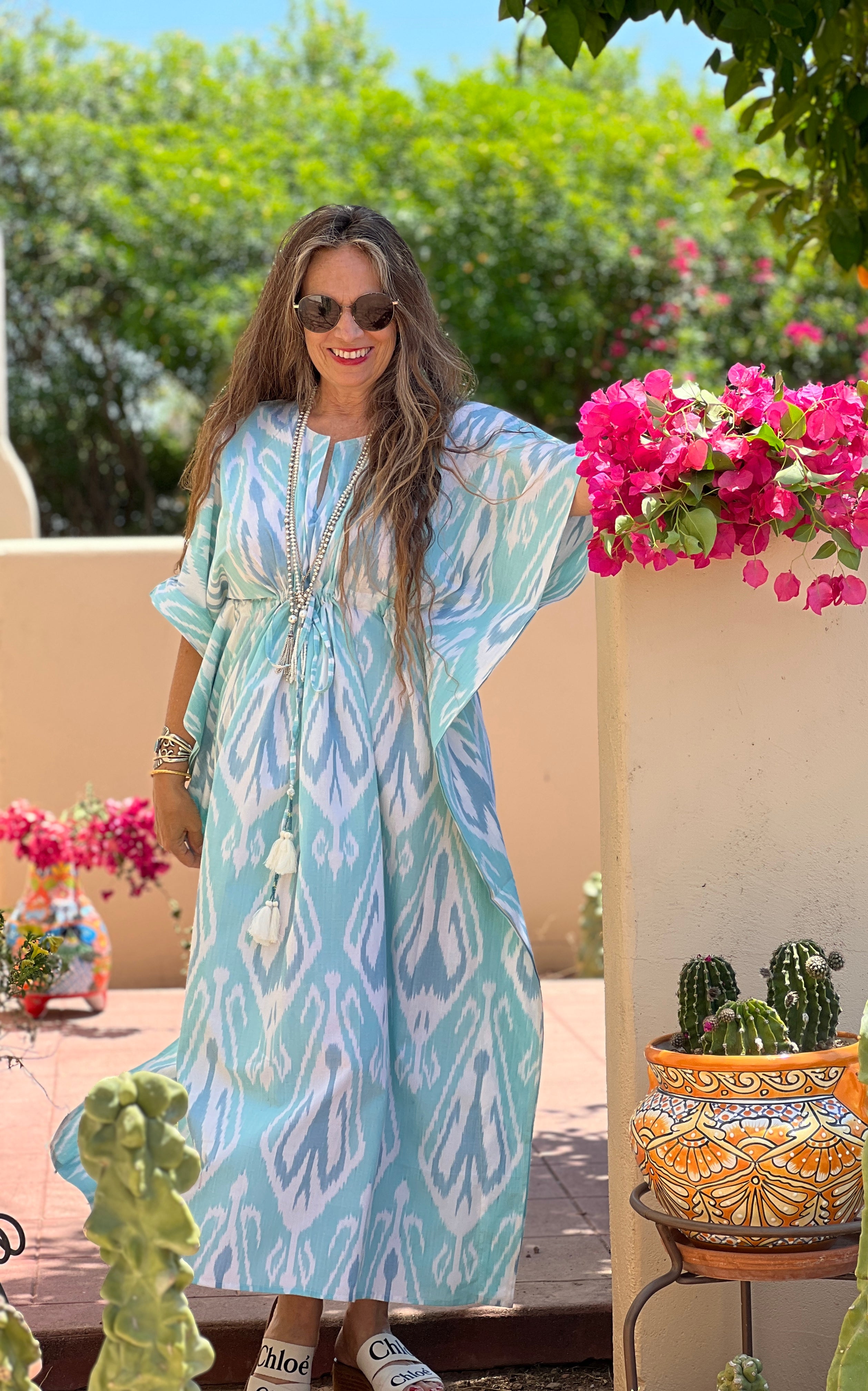 Miramar Cotton Ikat Maxi Kaftan Dress Store Credit