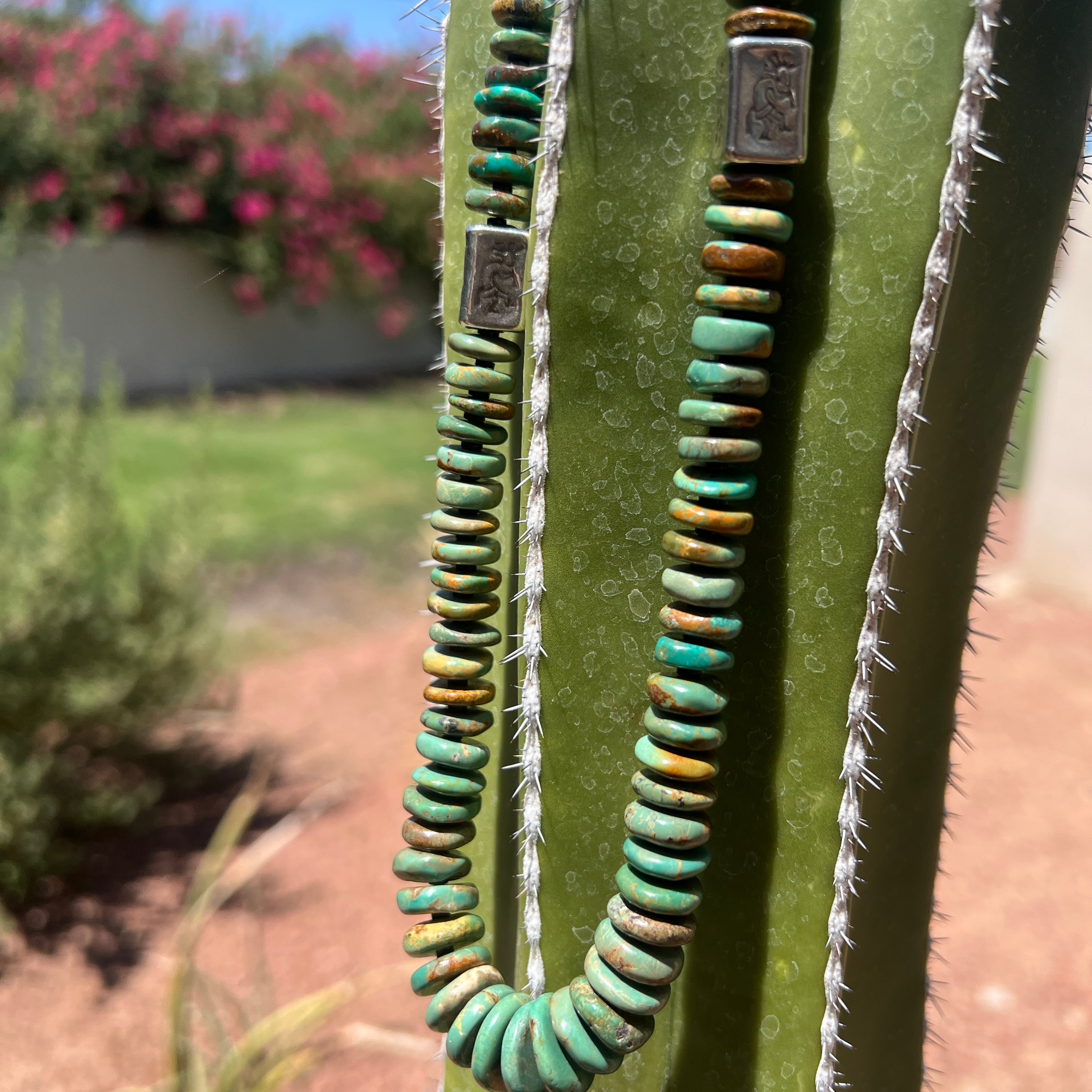 Rare King Manassa Turquoise and Silver Kokopelli Necklace Santo Domingo