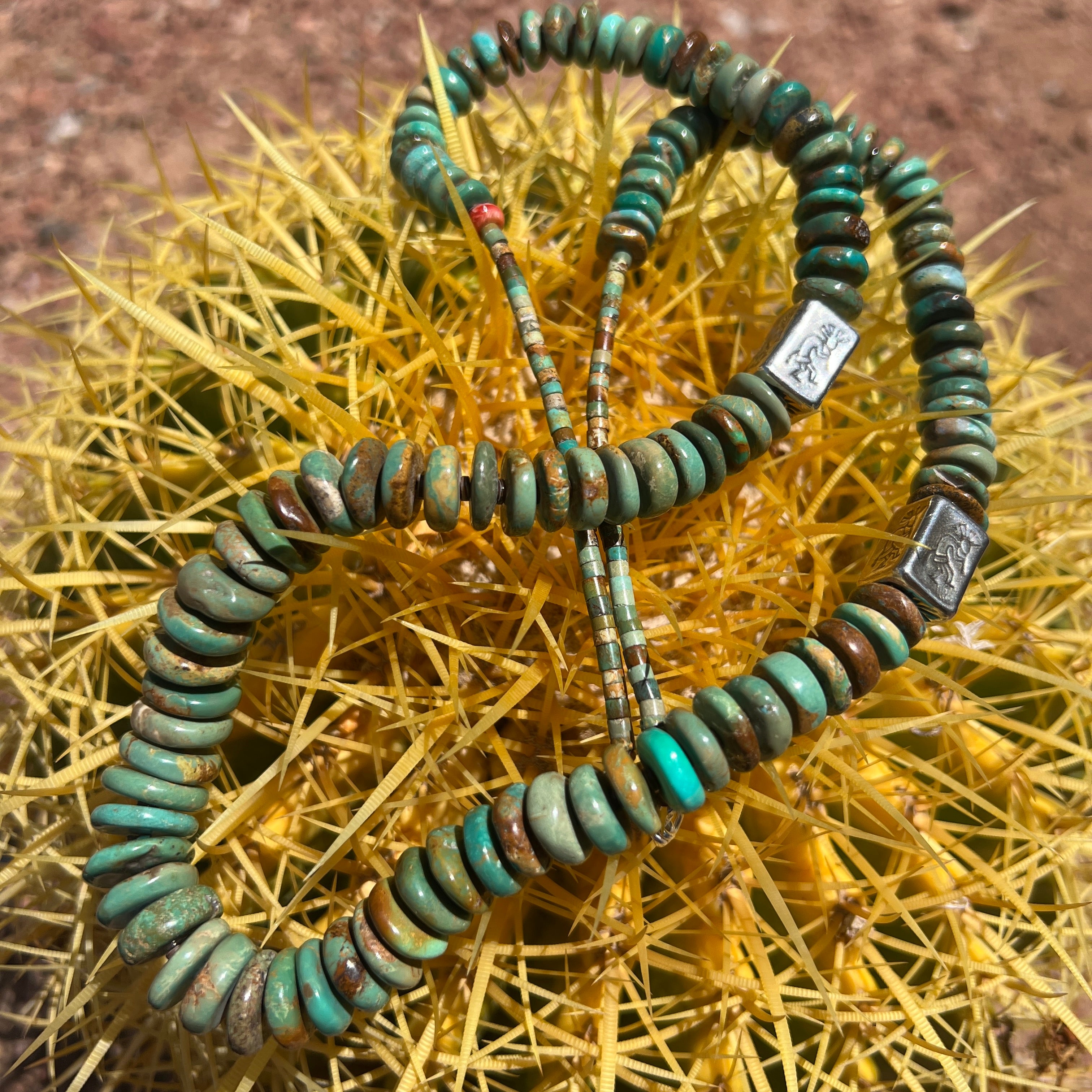 Rare King Manassa Turquoise and Silver Kokopelli Necklace Santo Domingo