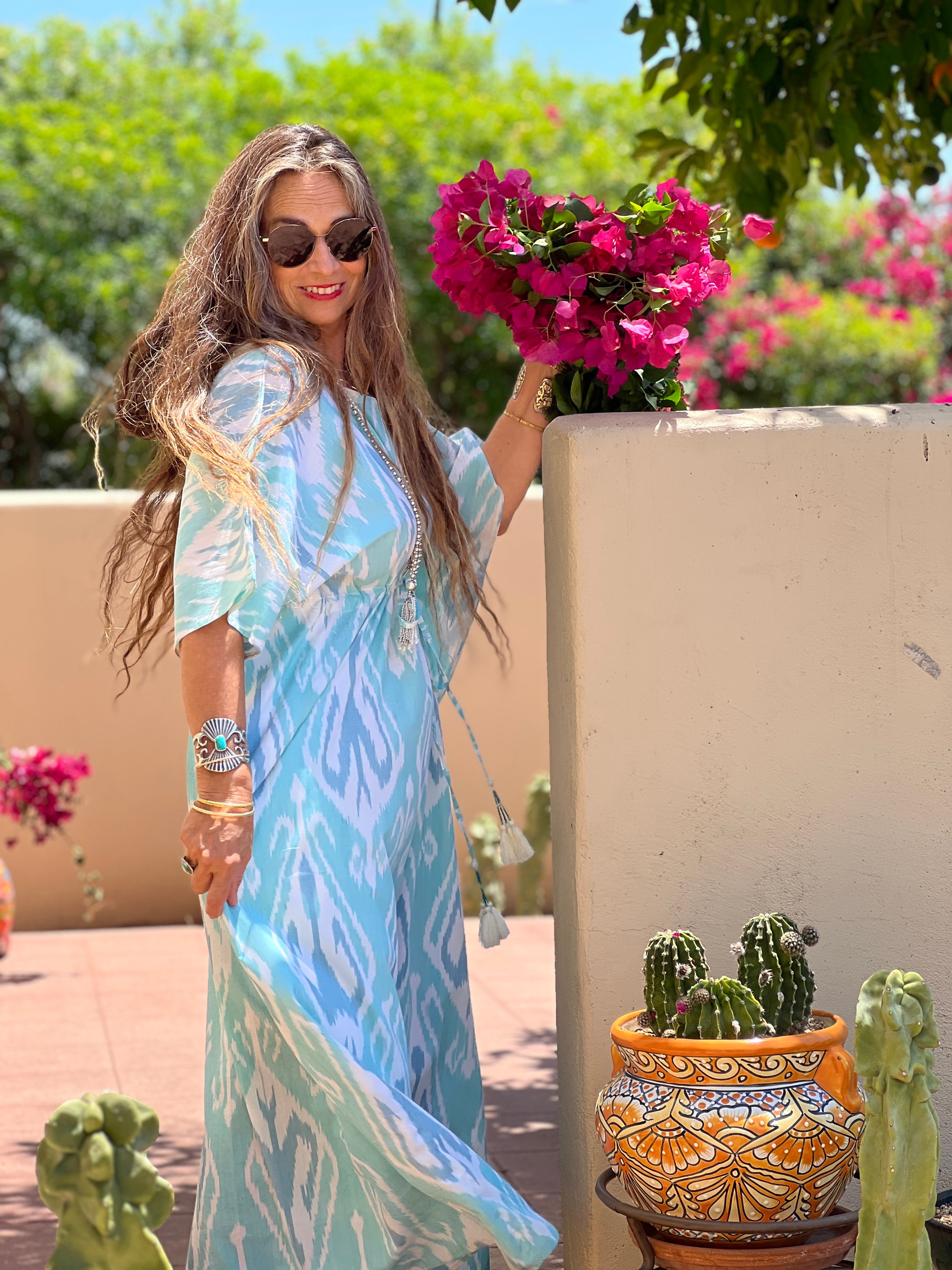 Miramar Cotton Ikat Maxi Kaftan Dress Store Credit
