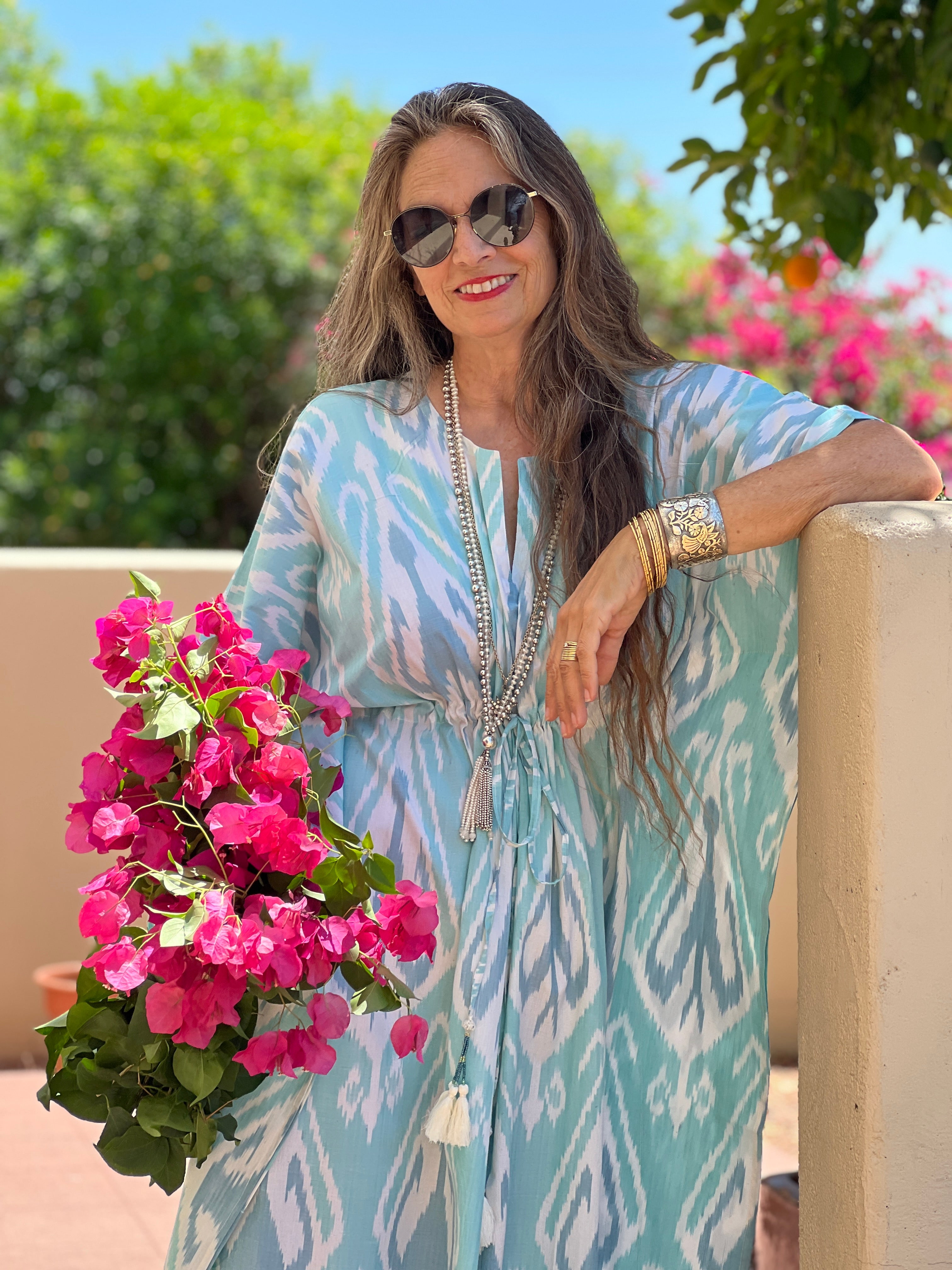 Miramar Cotton Ikat Maxi Kaftan Dress Store Credit