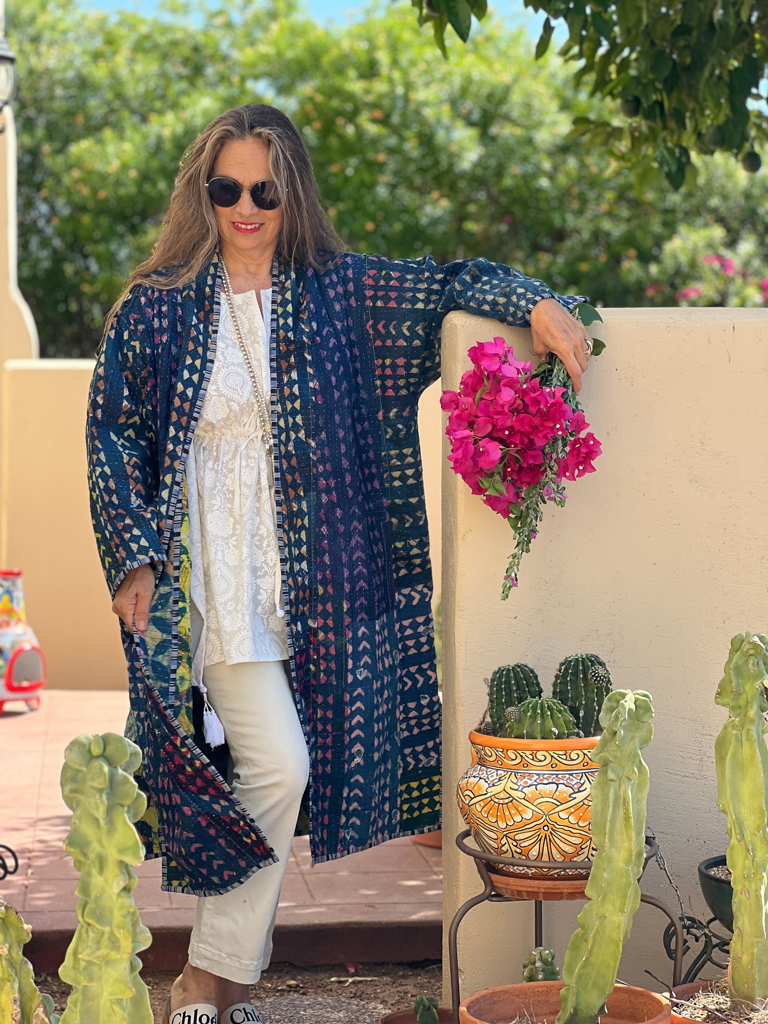 Malini Indigo Cotton Quilted Kantha Coat One of a Kind
