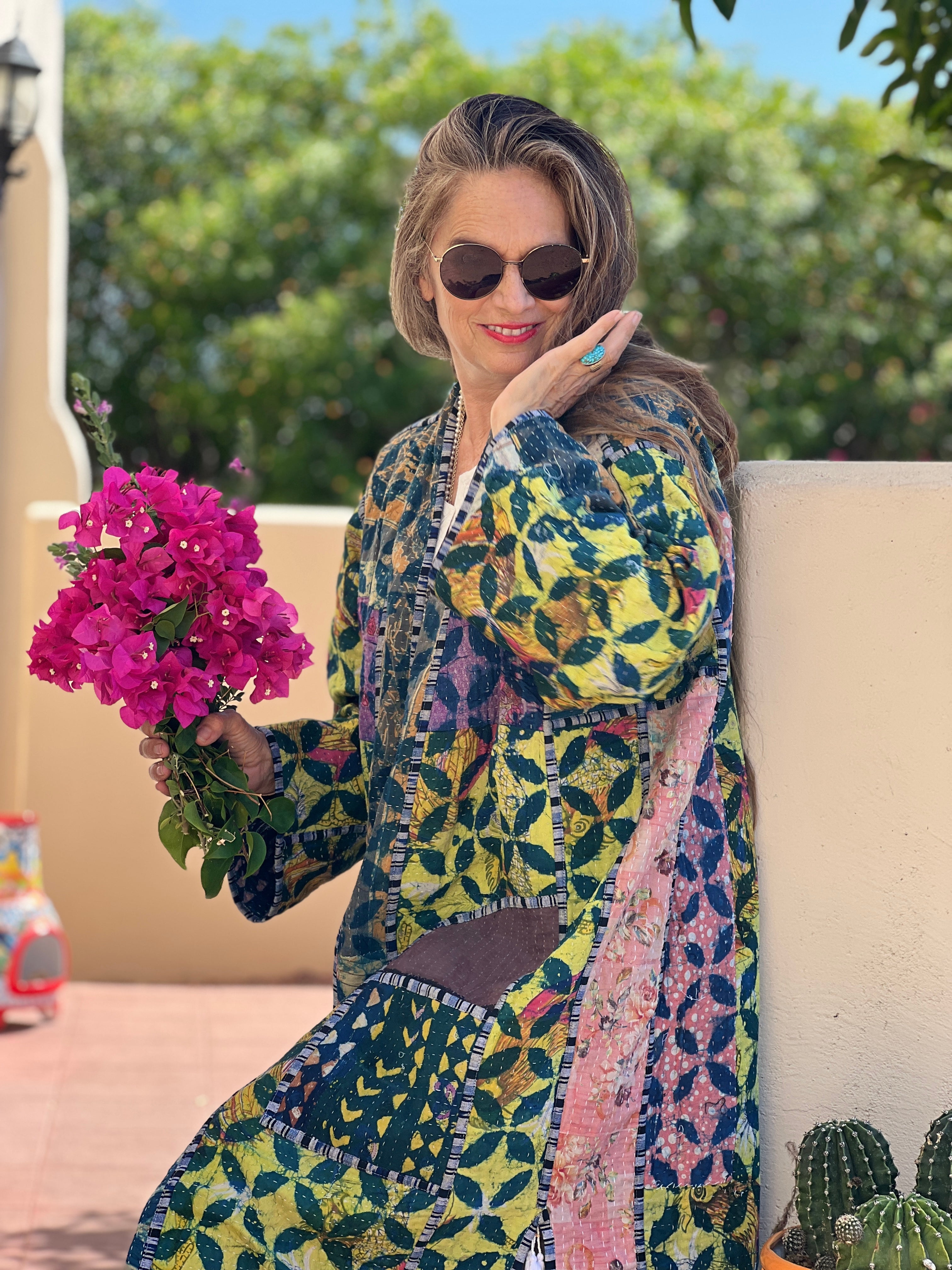 Malini Indigo Cotton Quilted Kantha Coat One of a Kind