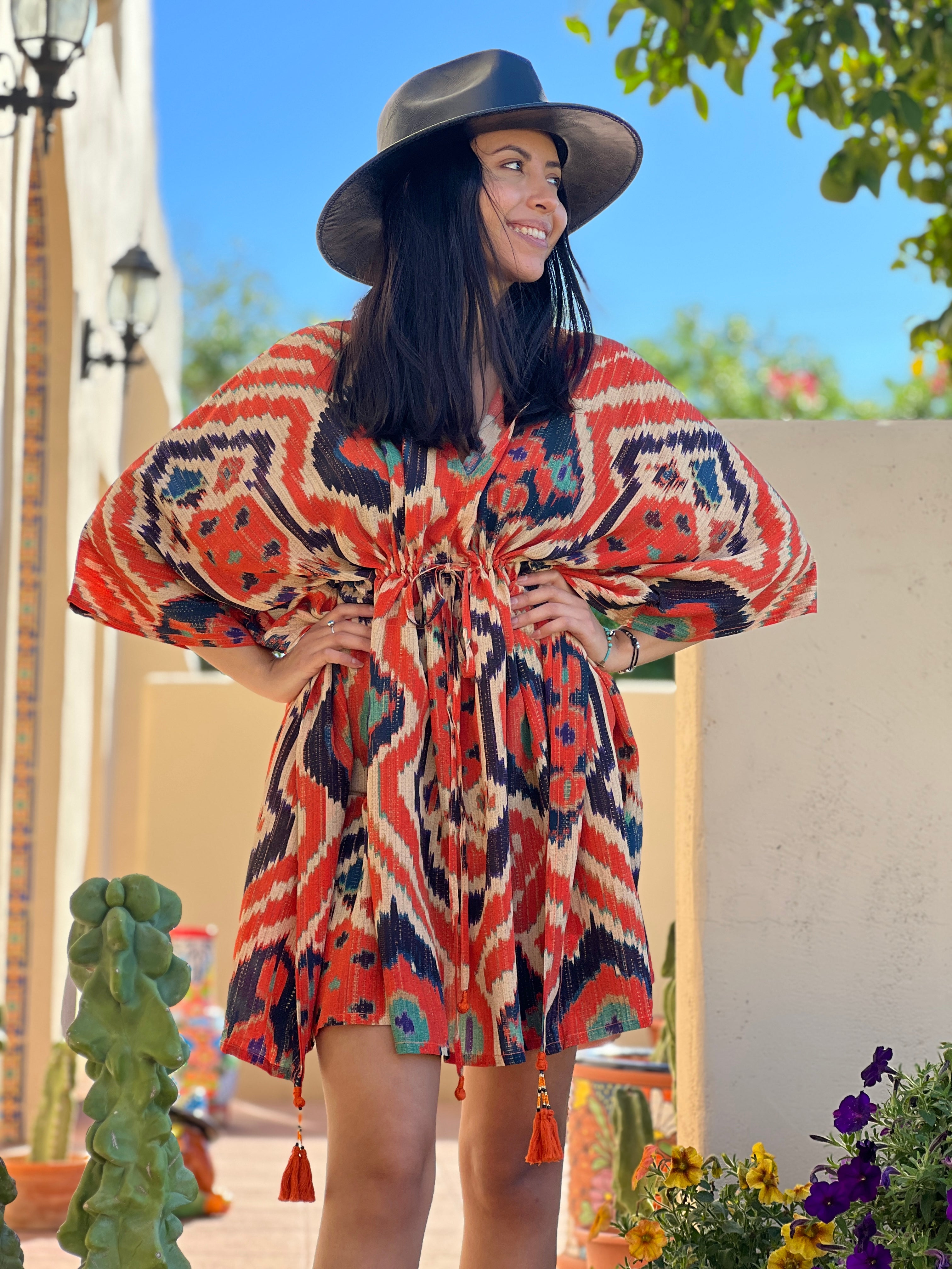 Angelo Tangelo Ikat Italian Silk Short Kaftan