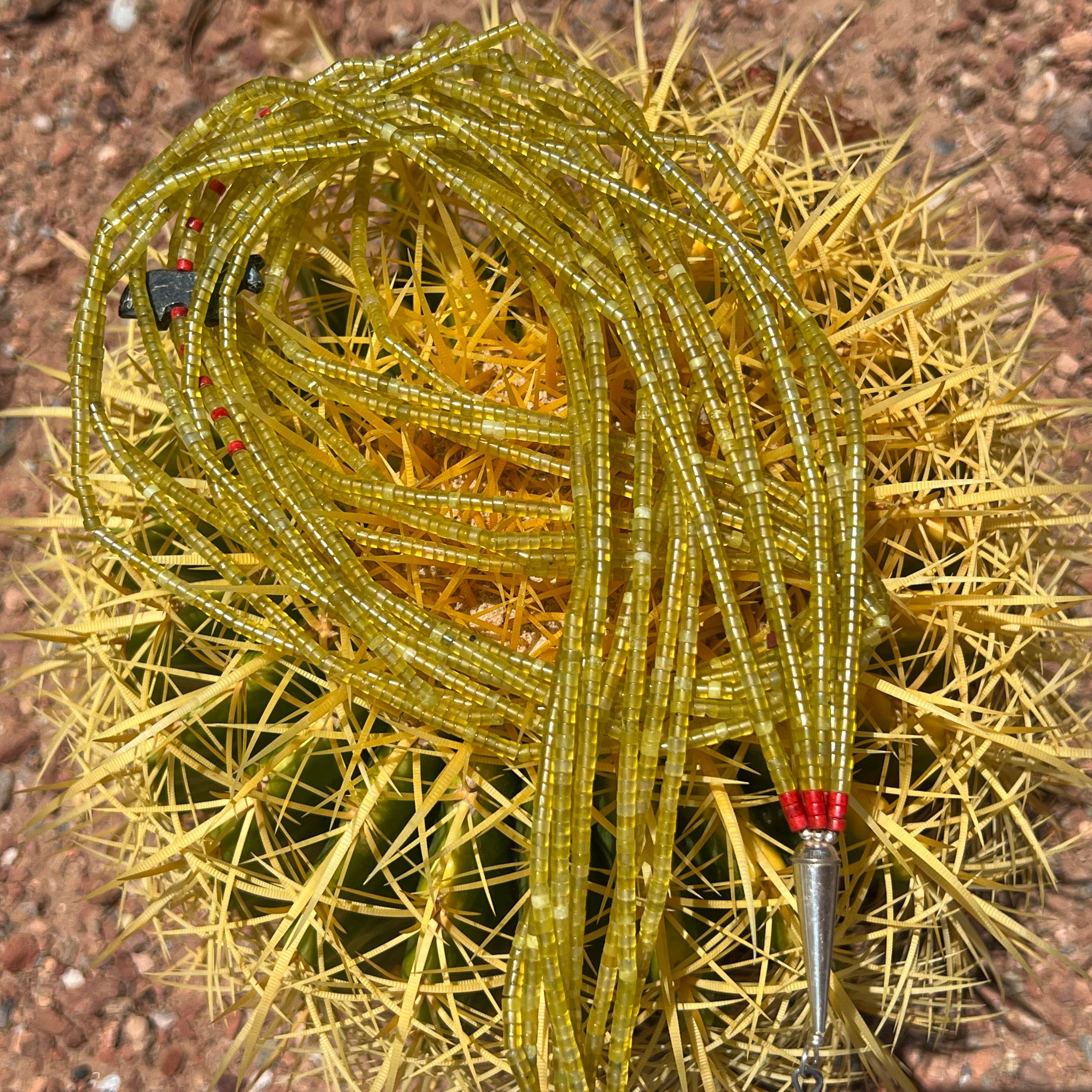 Yellow Serpentine and Coral Necklace Santo Domingo