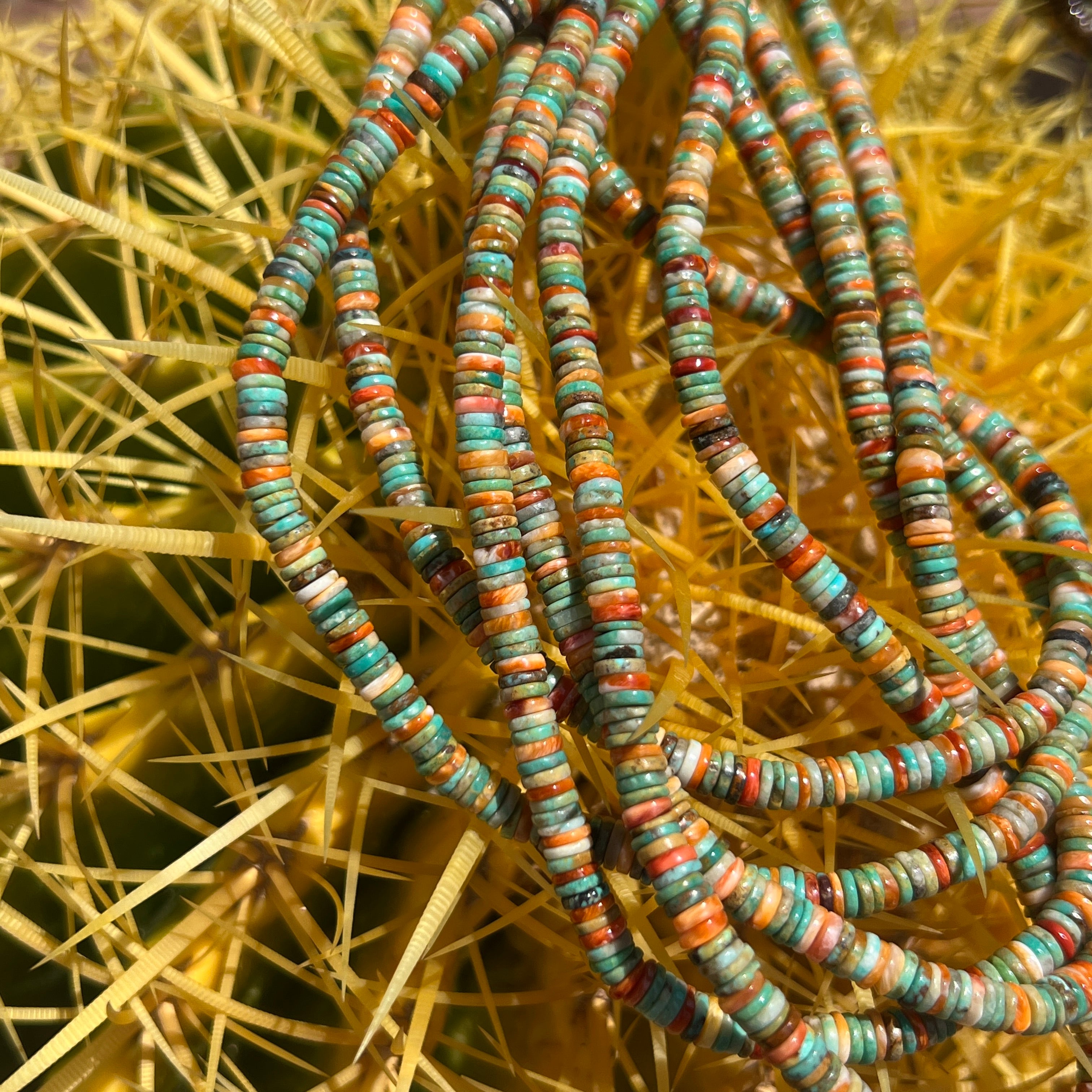 Kingman Turquoise and Spiny Oyster Heishi Necklace Santo Domingo