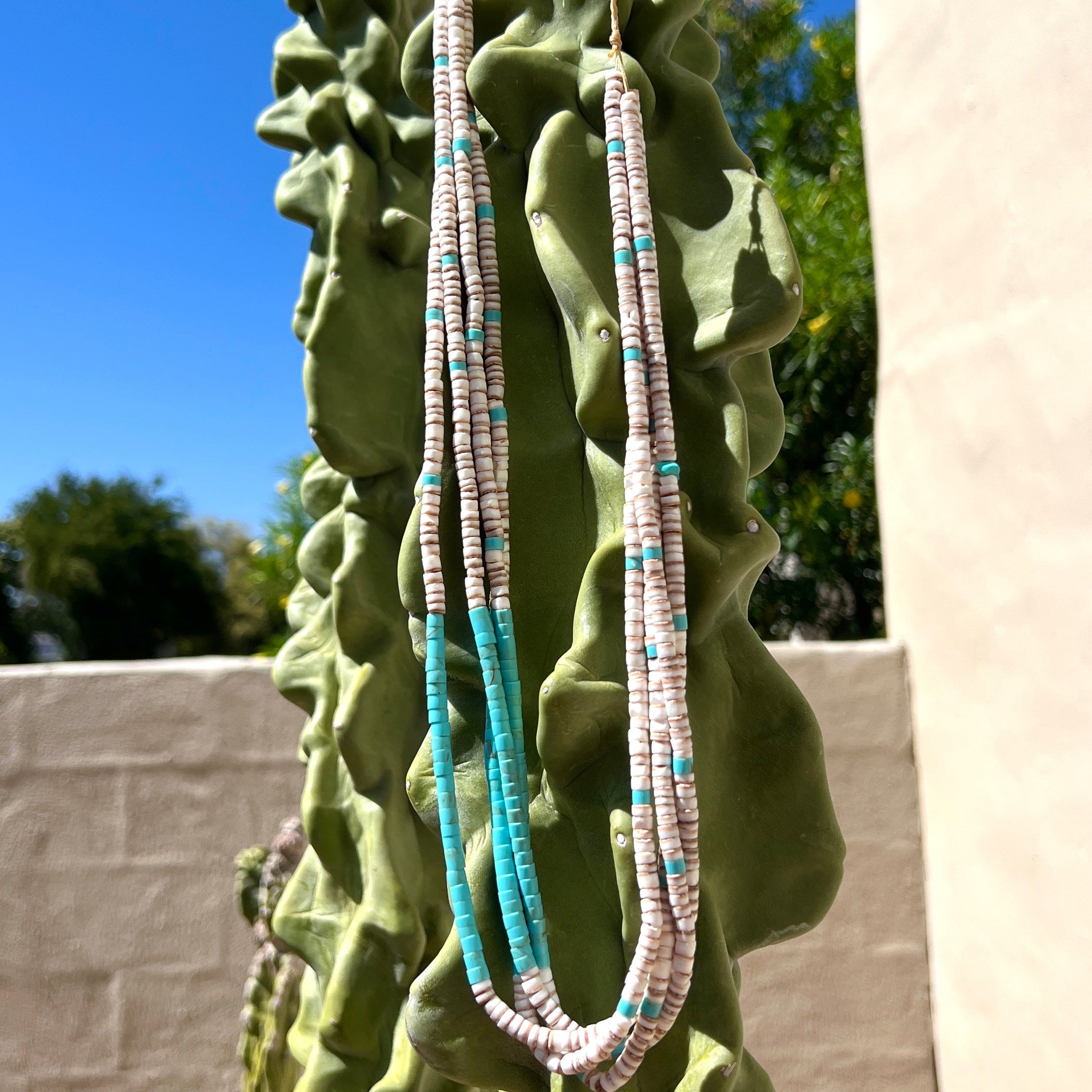 Turquoise and Clam Shell Heishi Santo Domingo Necklace