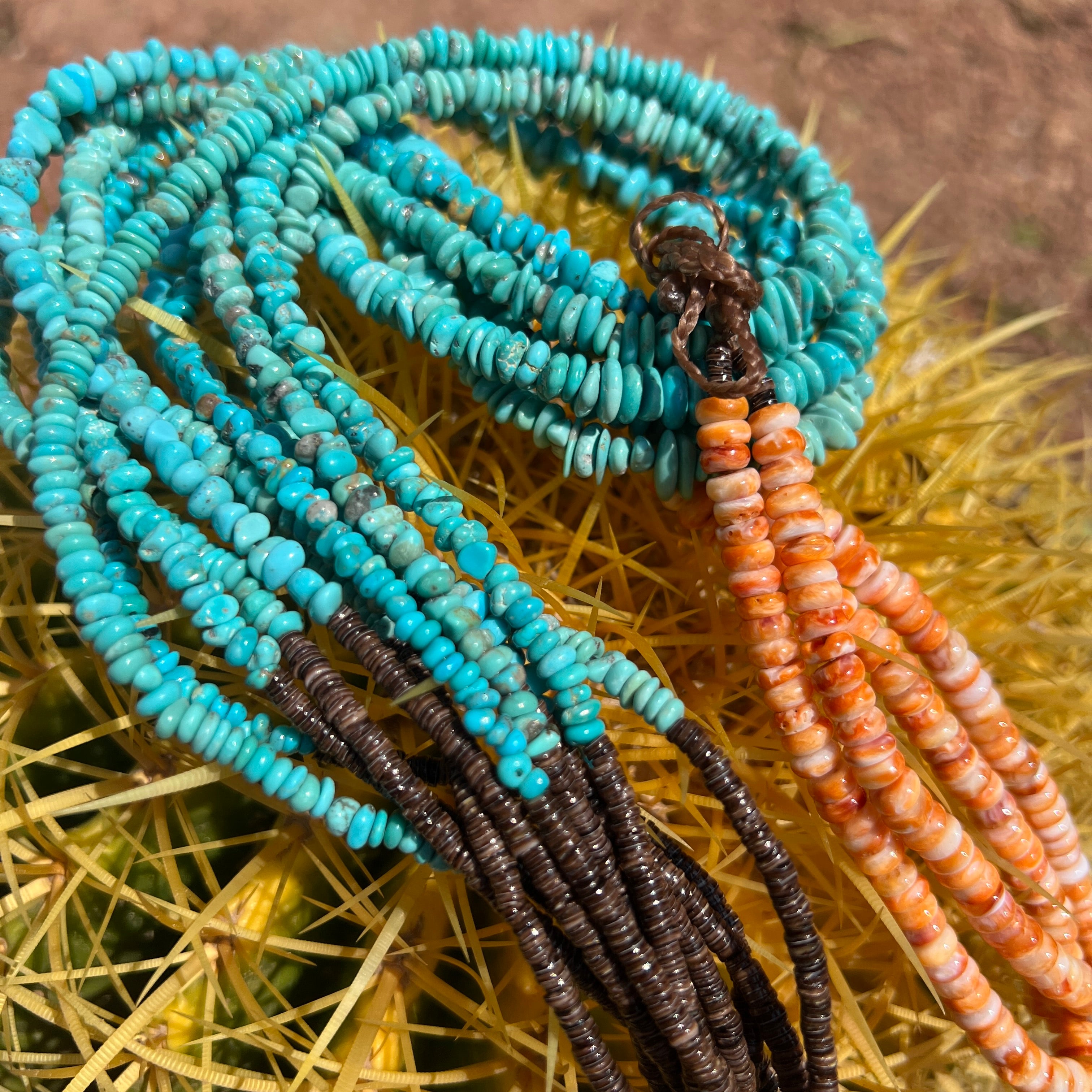 Kingman Turquoise, Heishi, and Spiny Oyster Jacla Necklace Santo Domingo