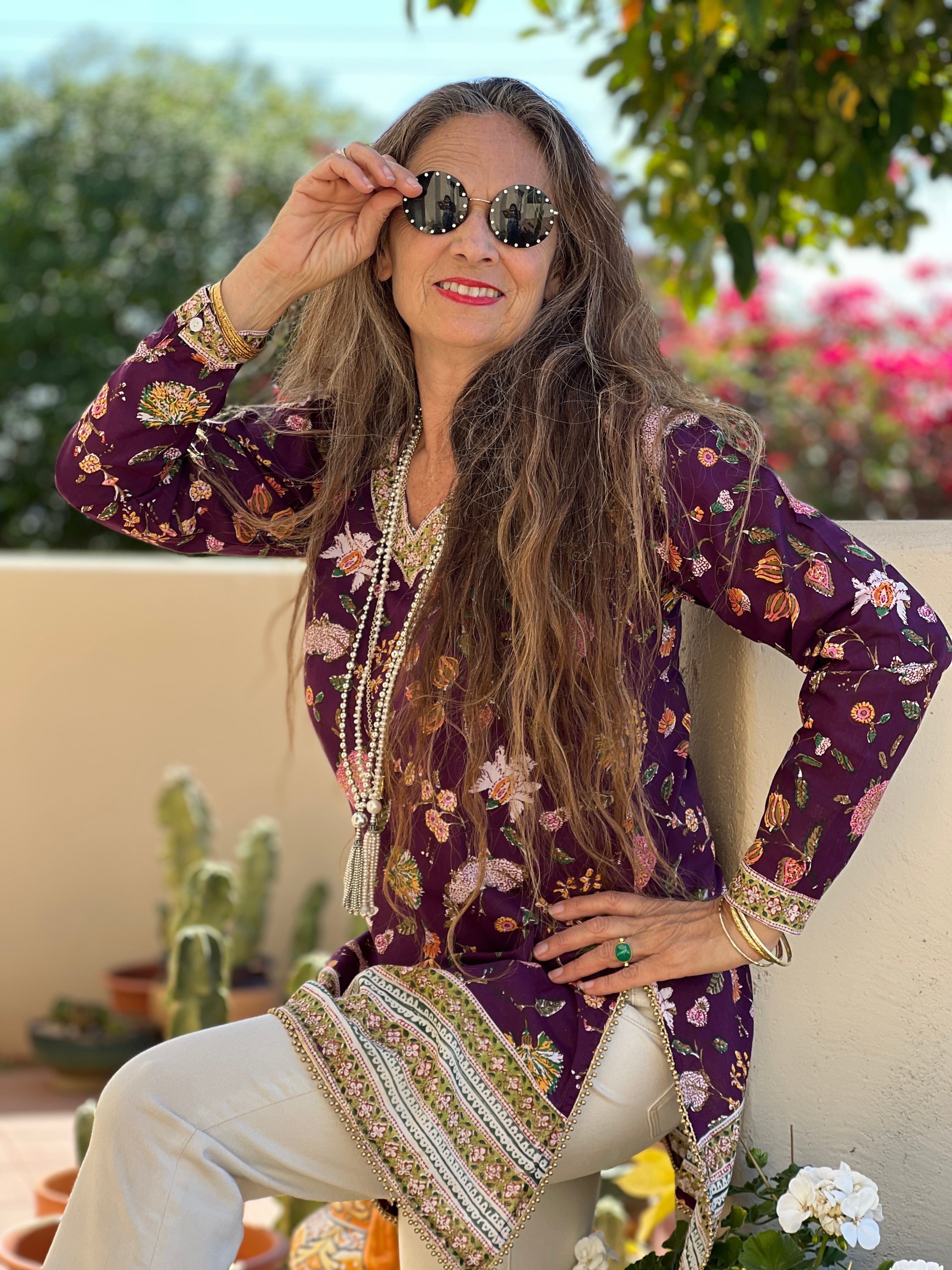 Alex Plum Floral Cotton Tunic