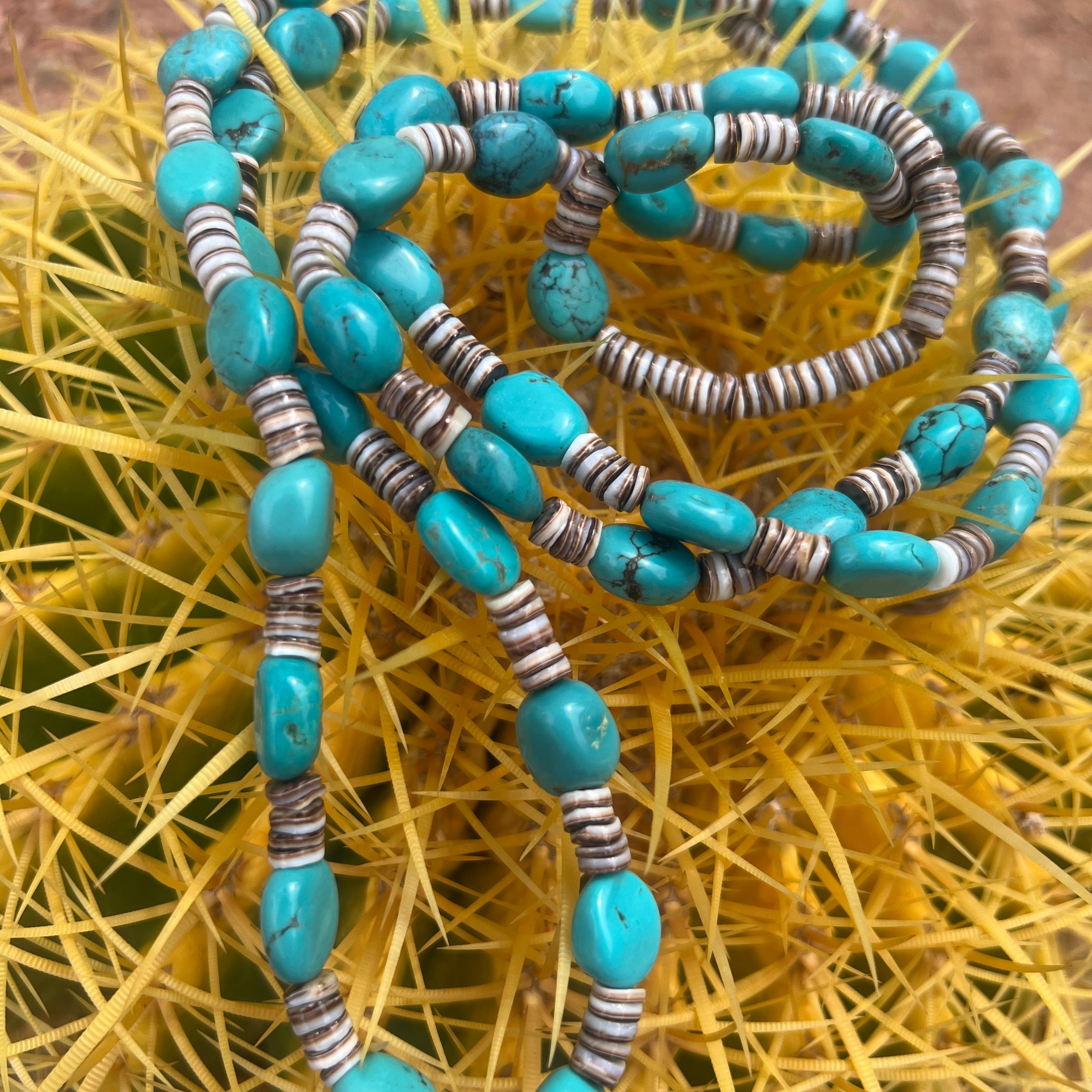 Rare Sleeping Beauty Turquoise and Heishi Santo Domingo Necklace