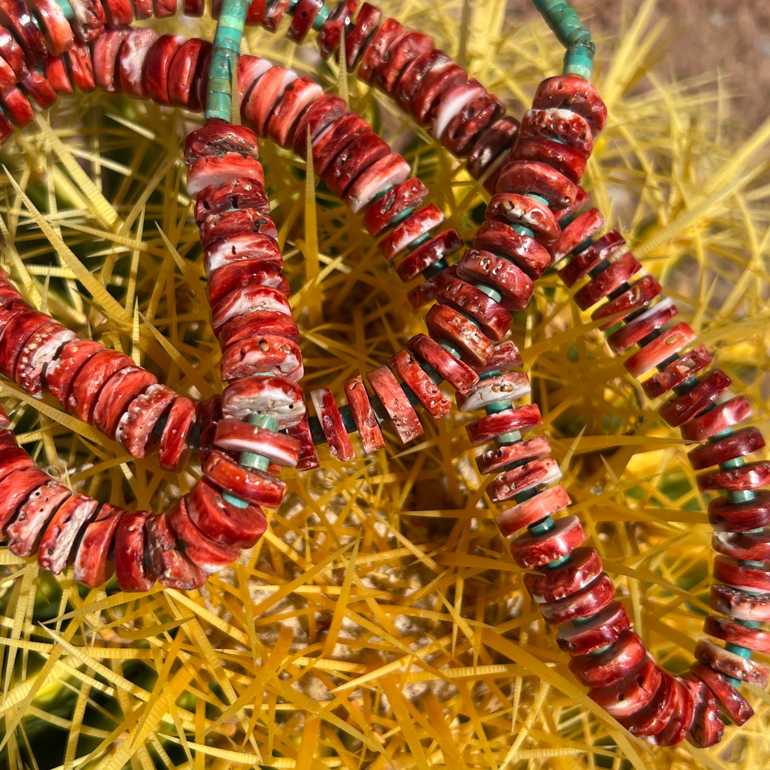Rare Red Spiny Oyster and Kingman Turquoise Necklace Santo Domingo