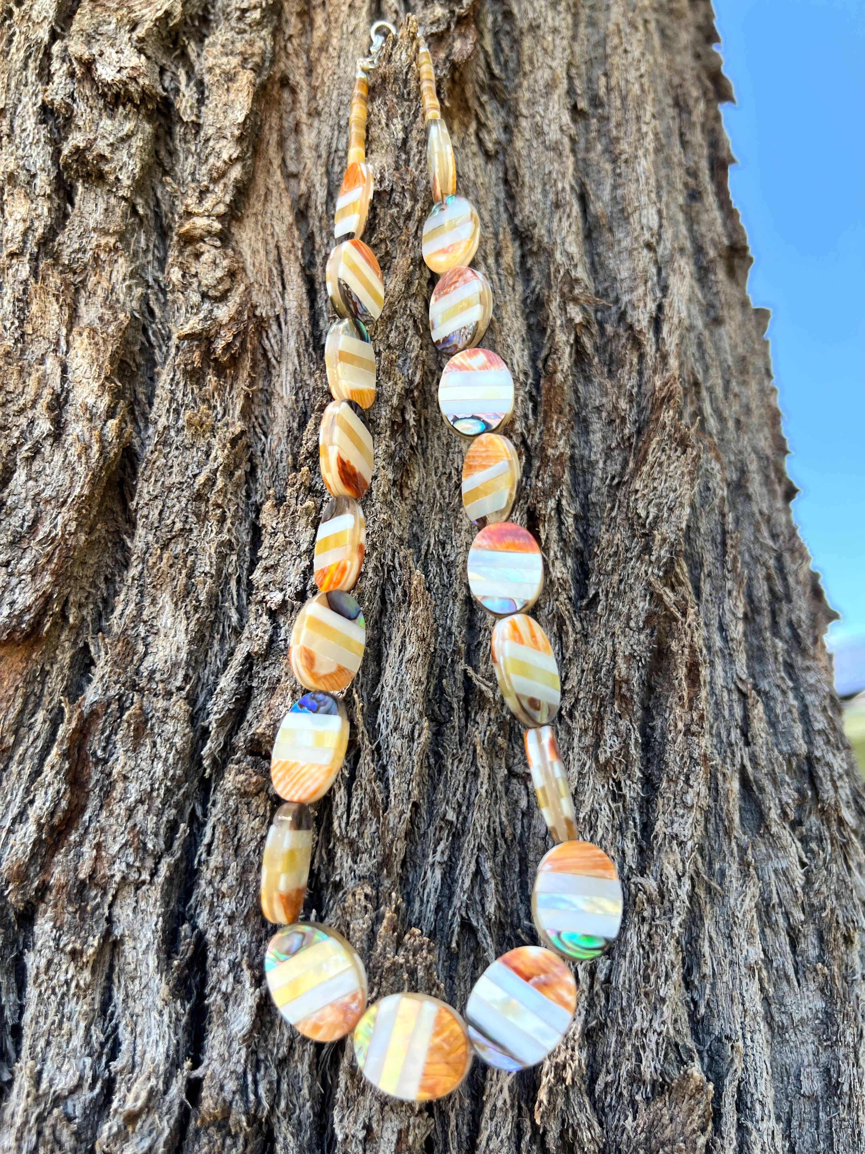 Mother of Pearl, Jasper, and Spiny Oyster Inlay Santo Domingo Necklace