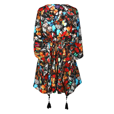 Madama Butterfly Italian Silk Short Kaftan Dress