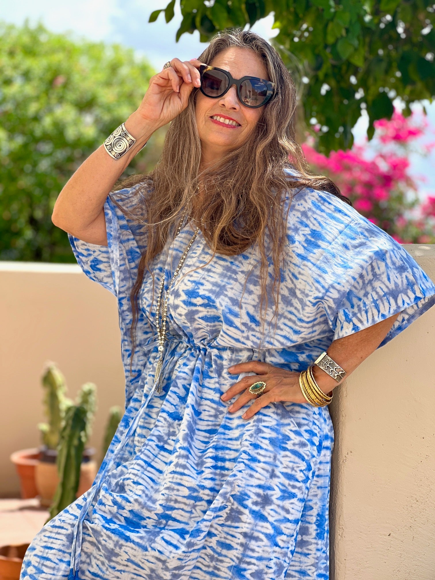 Baby Blue Shibori Maxi Kaftan Dress