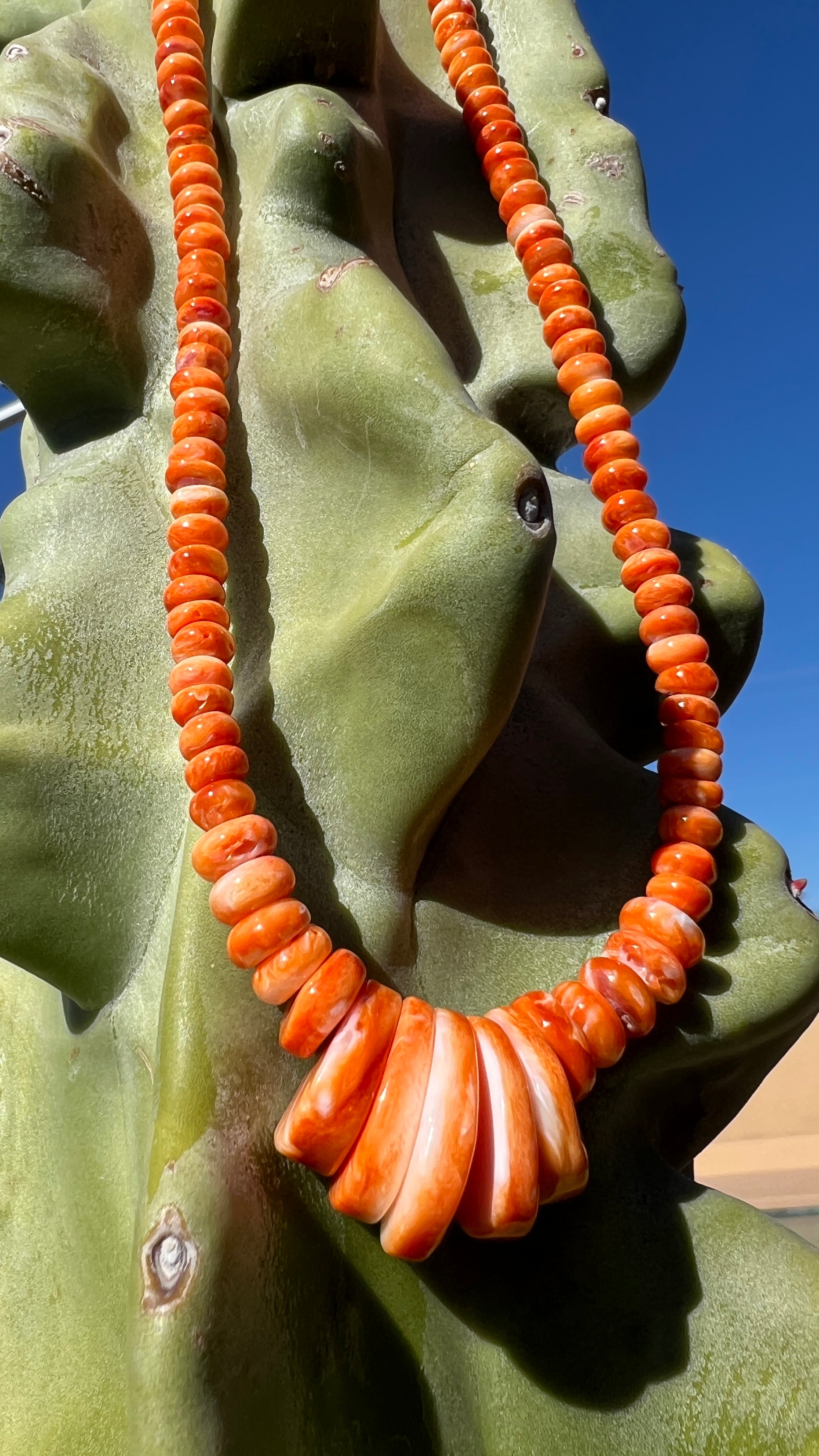 Orange Spiny Oyster and Heishi Santo Domingo Necklace