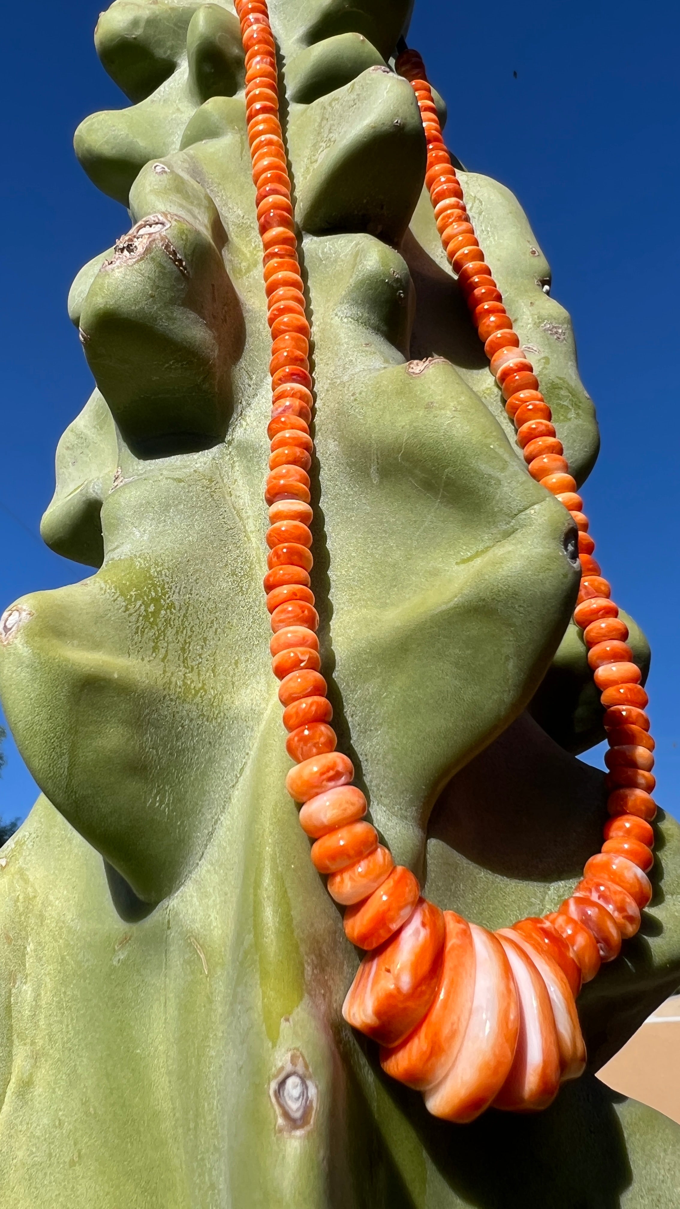 Orange Spiny Oyster and Heishi Santo Domingo Necklace
