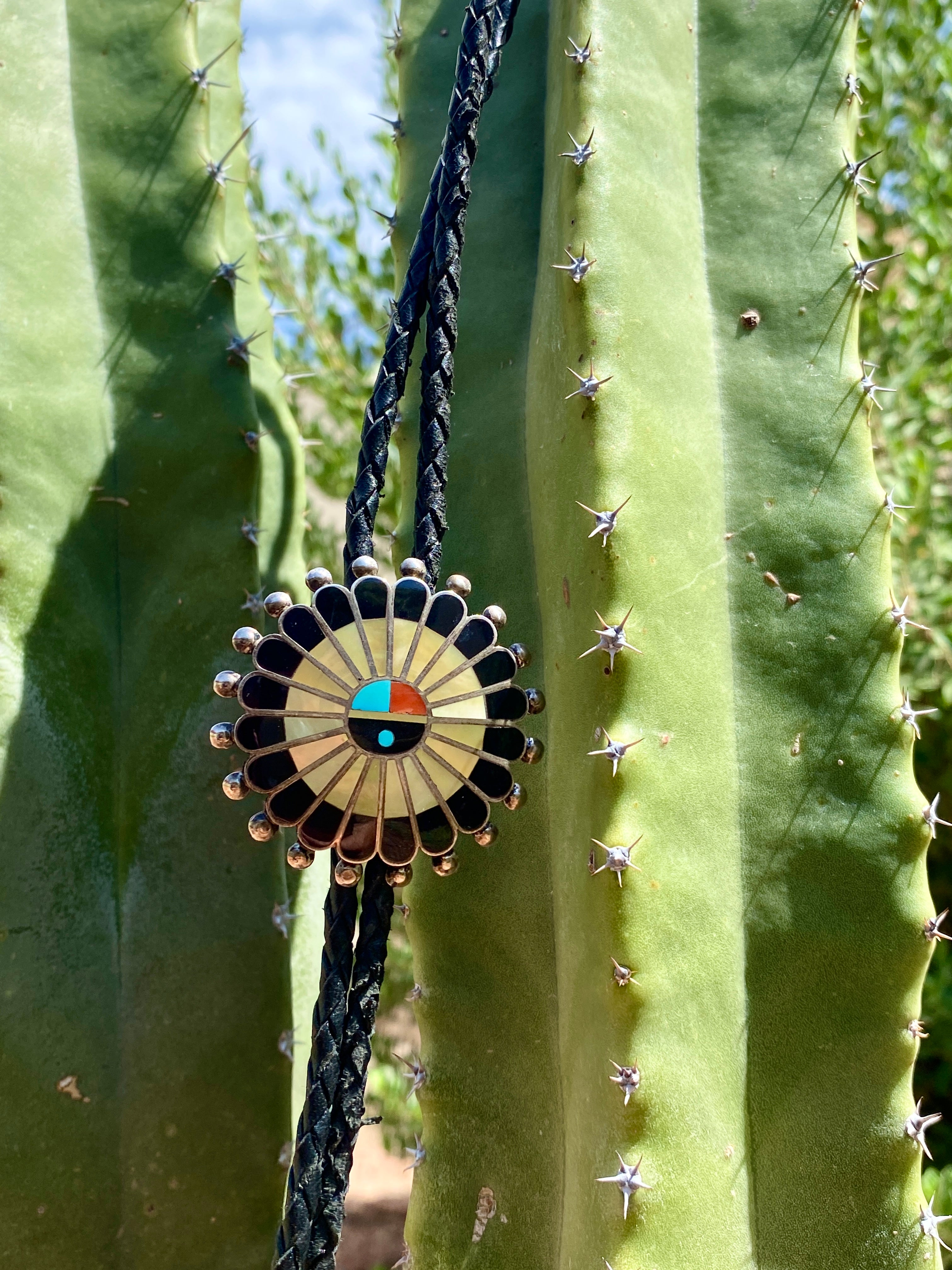 Zuni Sunface Vintage Silver Bolo Tie