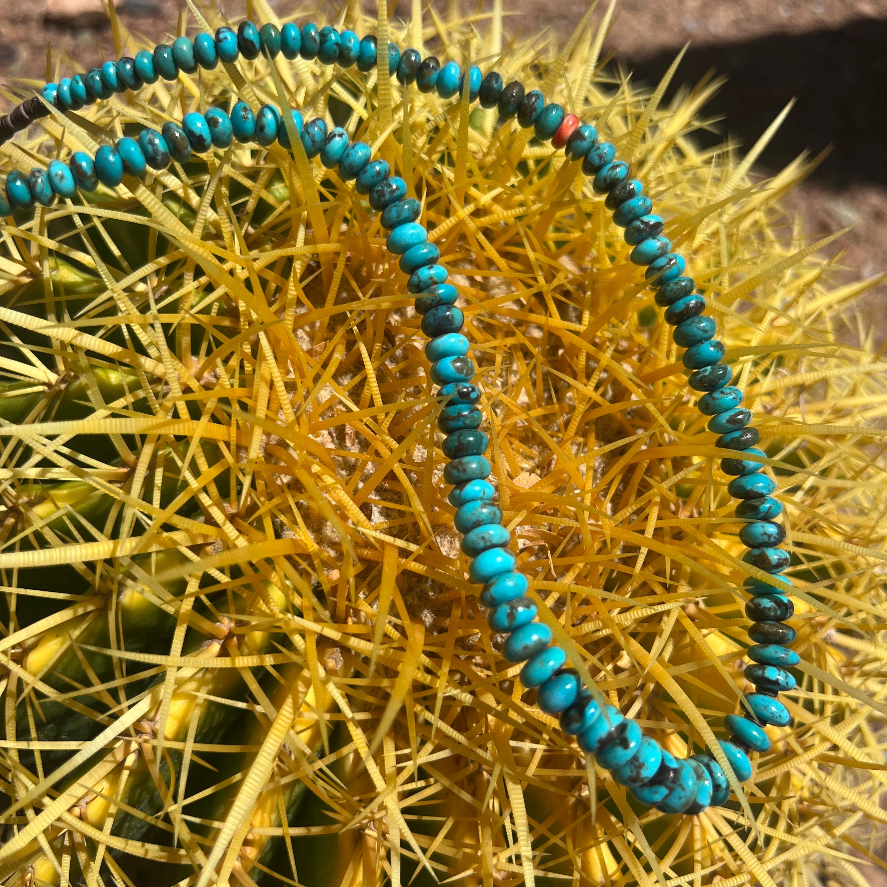 Rare Sleeping Beauty Graduated Turquoise Cheerio and Heishi Necklace Santo Domingo