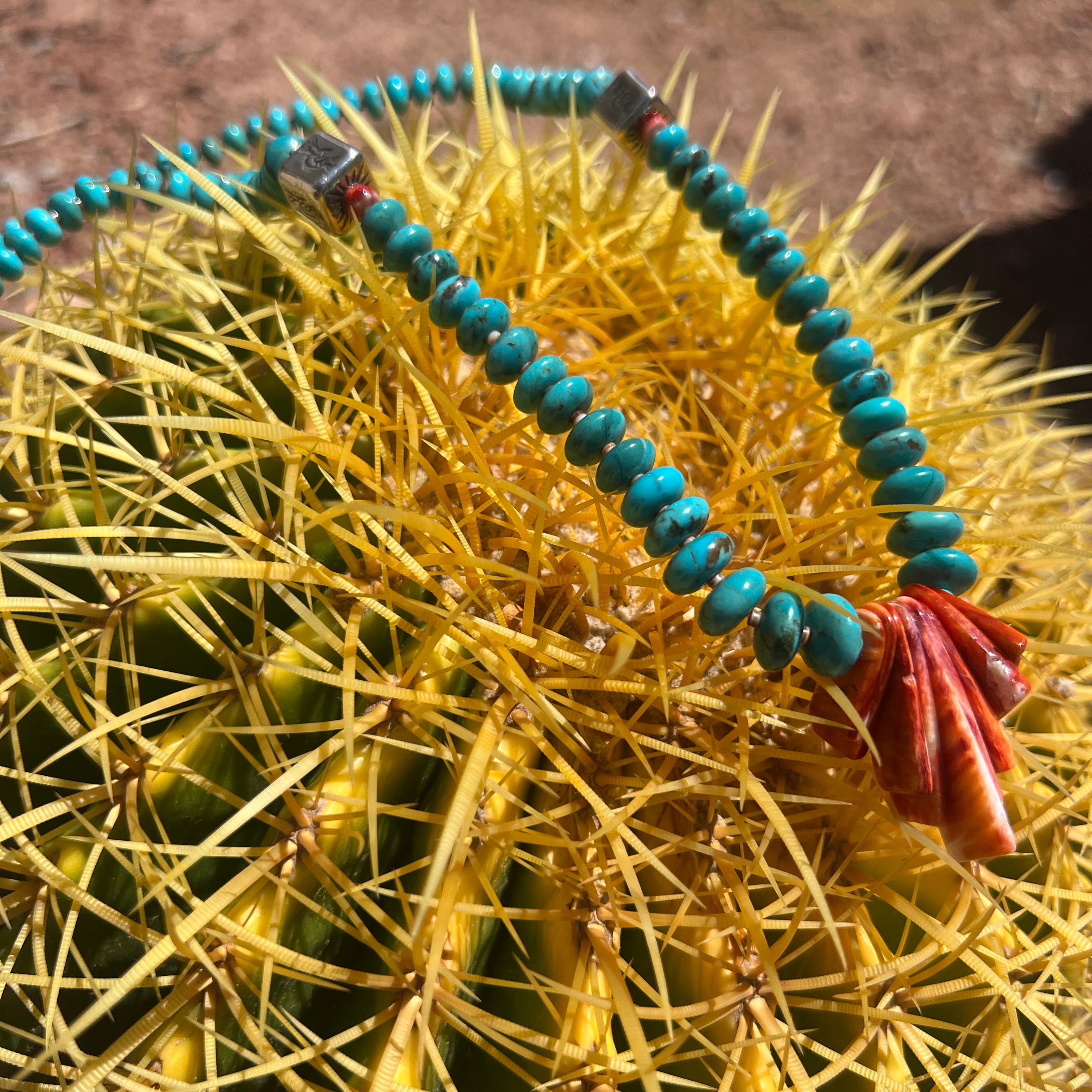 Rare Sleeping Beauty Turquoise, Coral, and Red Spiny Oyster Necklace Santo Domingo