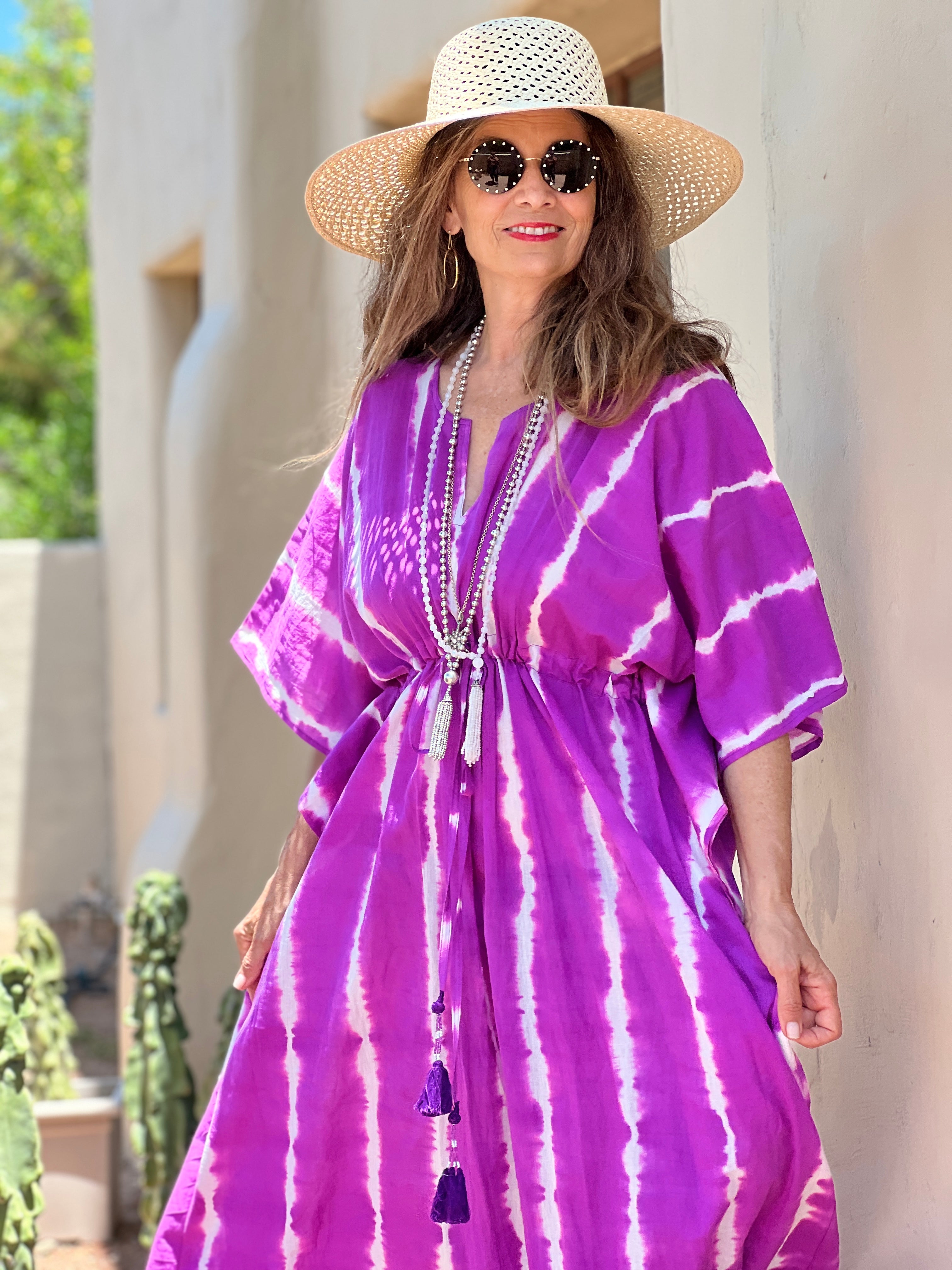 Ponza Purple Shibori Maxi Kaftan Dress