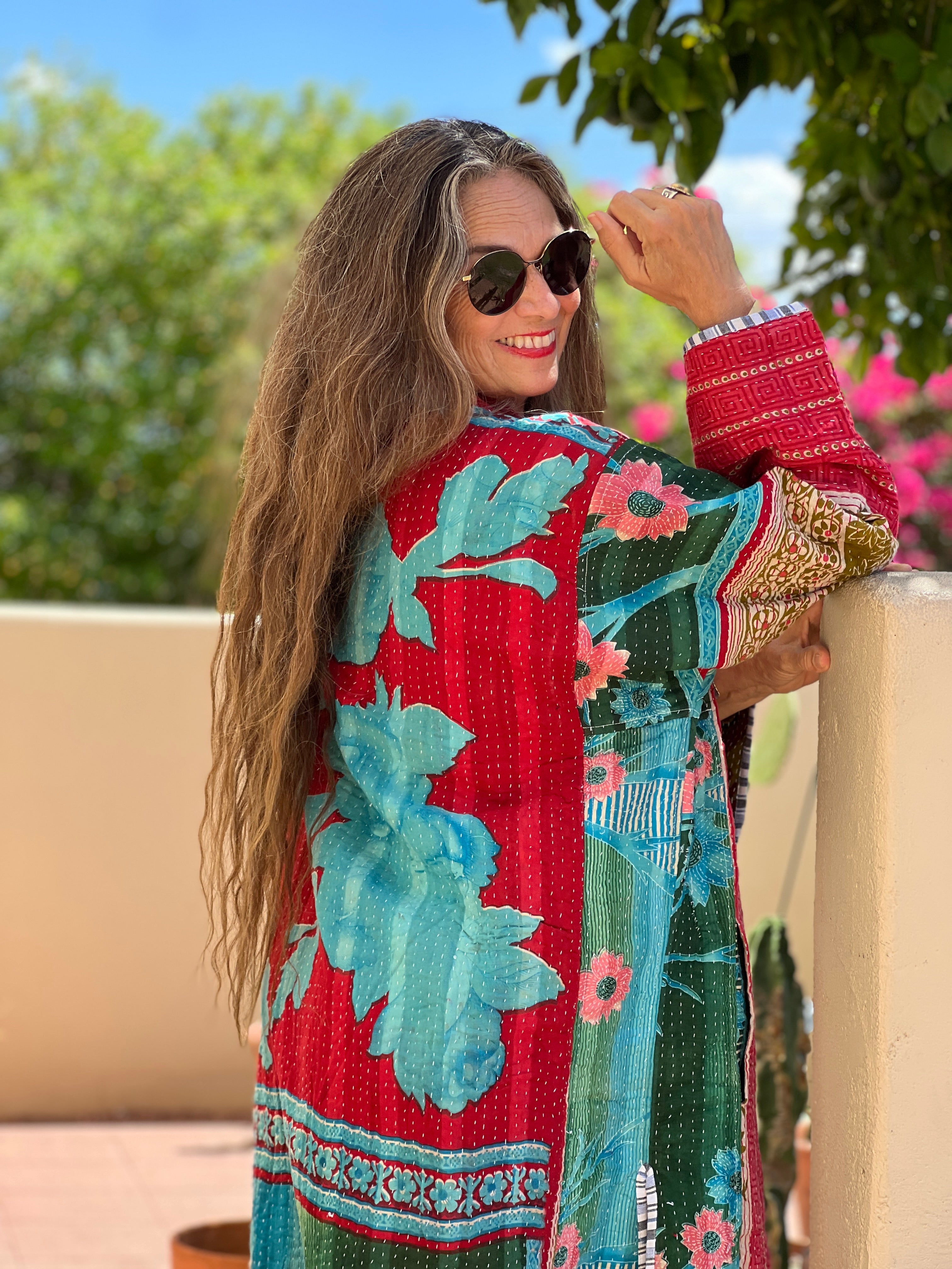 Aiukli cotton vintage quilted kantha coat One of a Kind