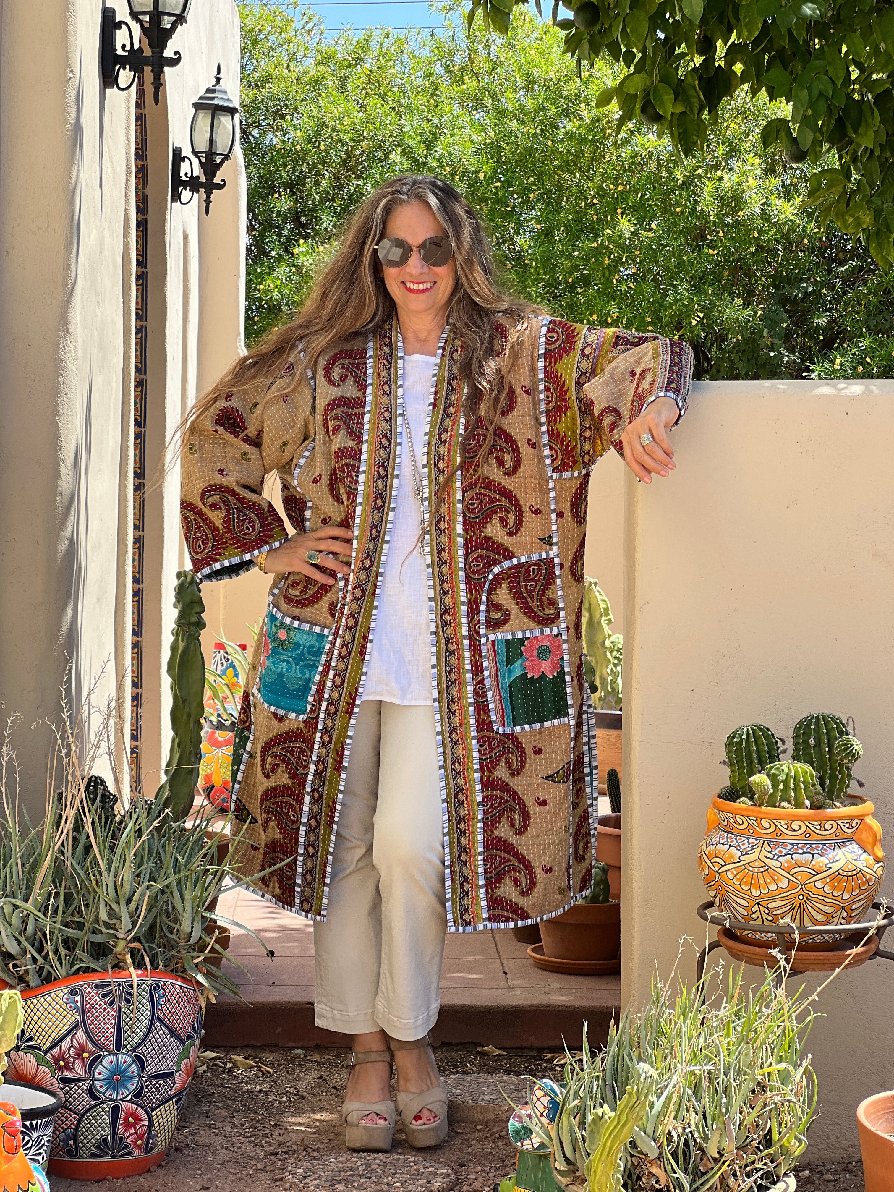 Aiukli cotton vintage quilted kantha coat One of a Kind