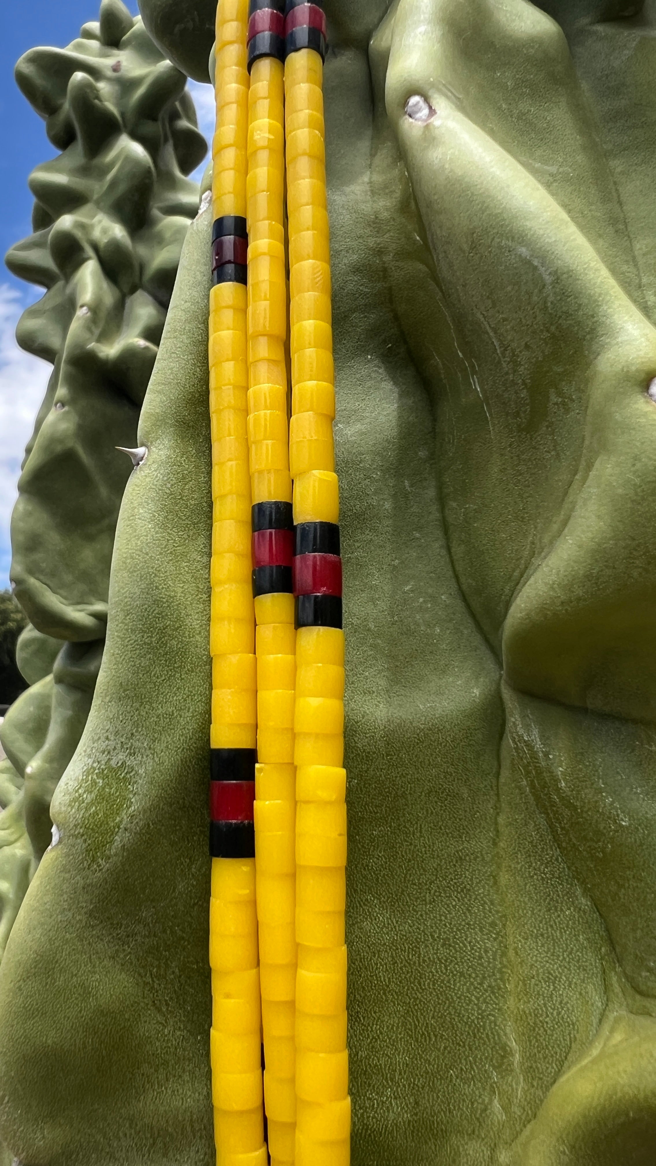 Yellow Serpentine, Black Jet, and Coral Necklace Santo Domingo