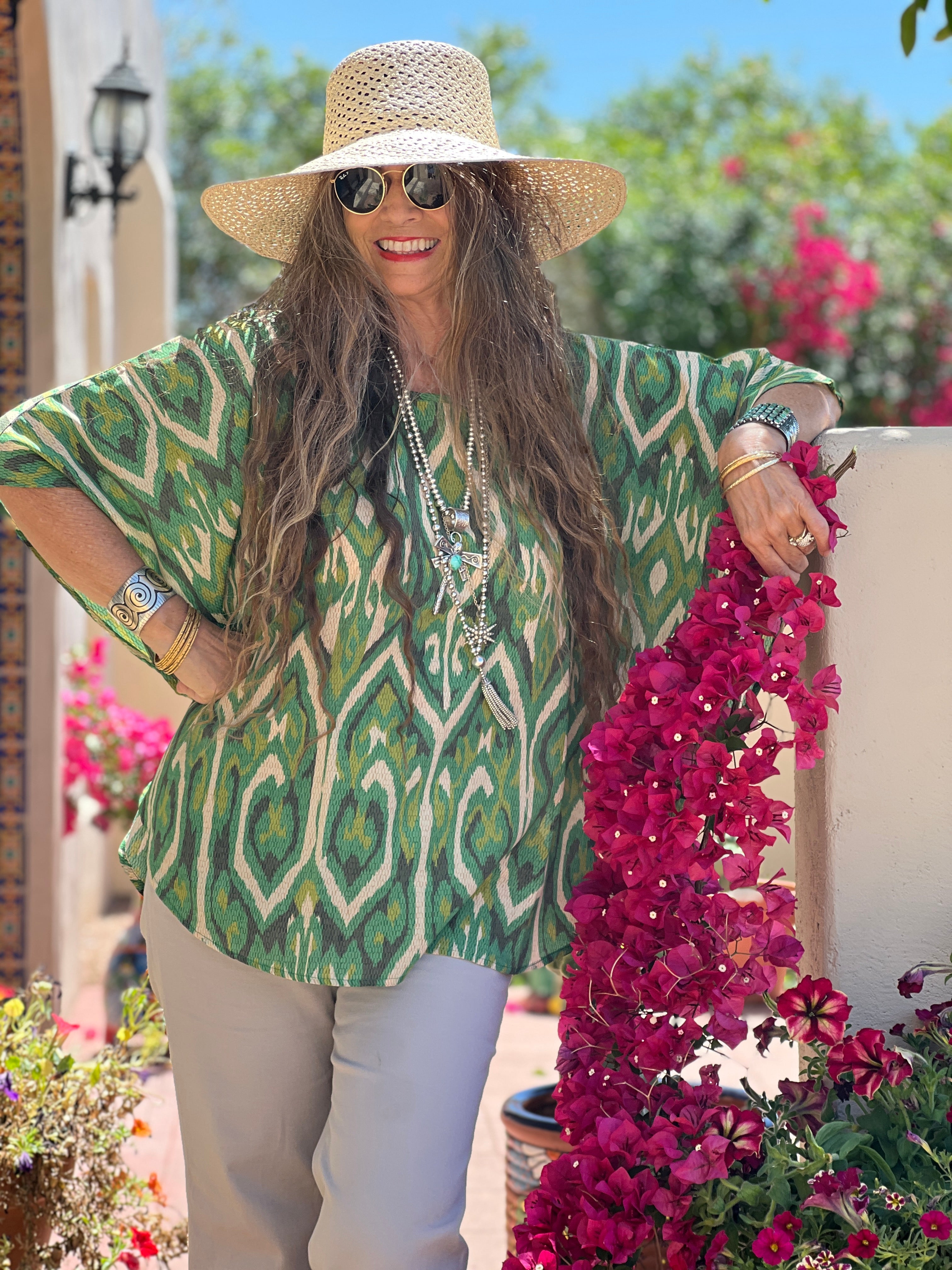 Gallipoli Green Ikat Italian Silk Poncho