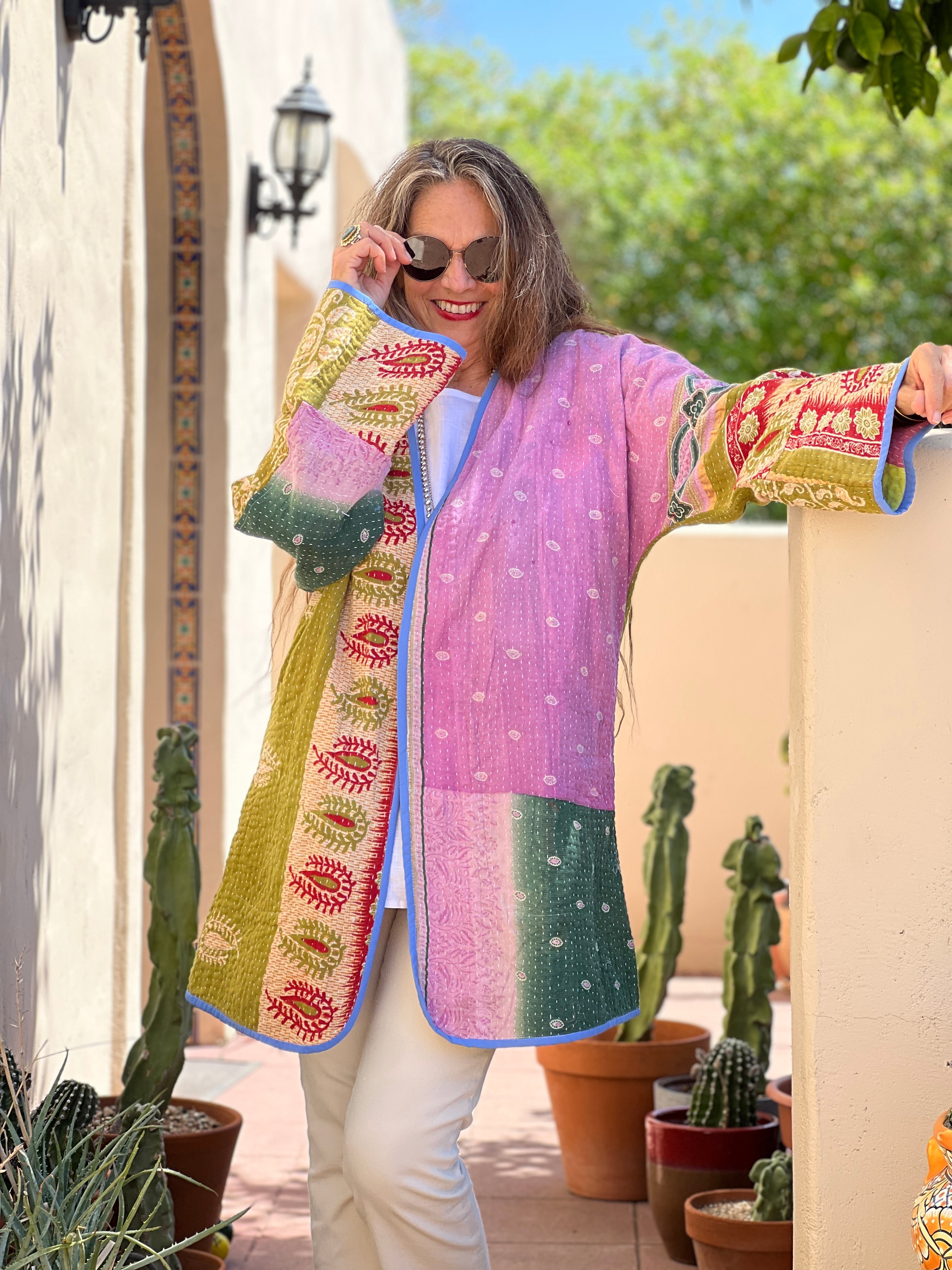 Juhu Kantha Quilted Cotton Jacket Reversible One of a Kind