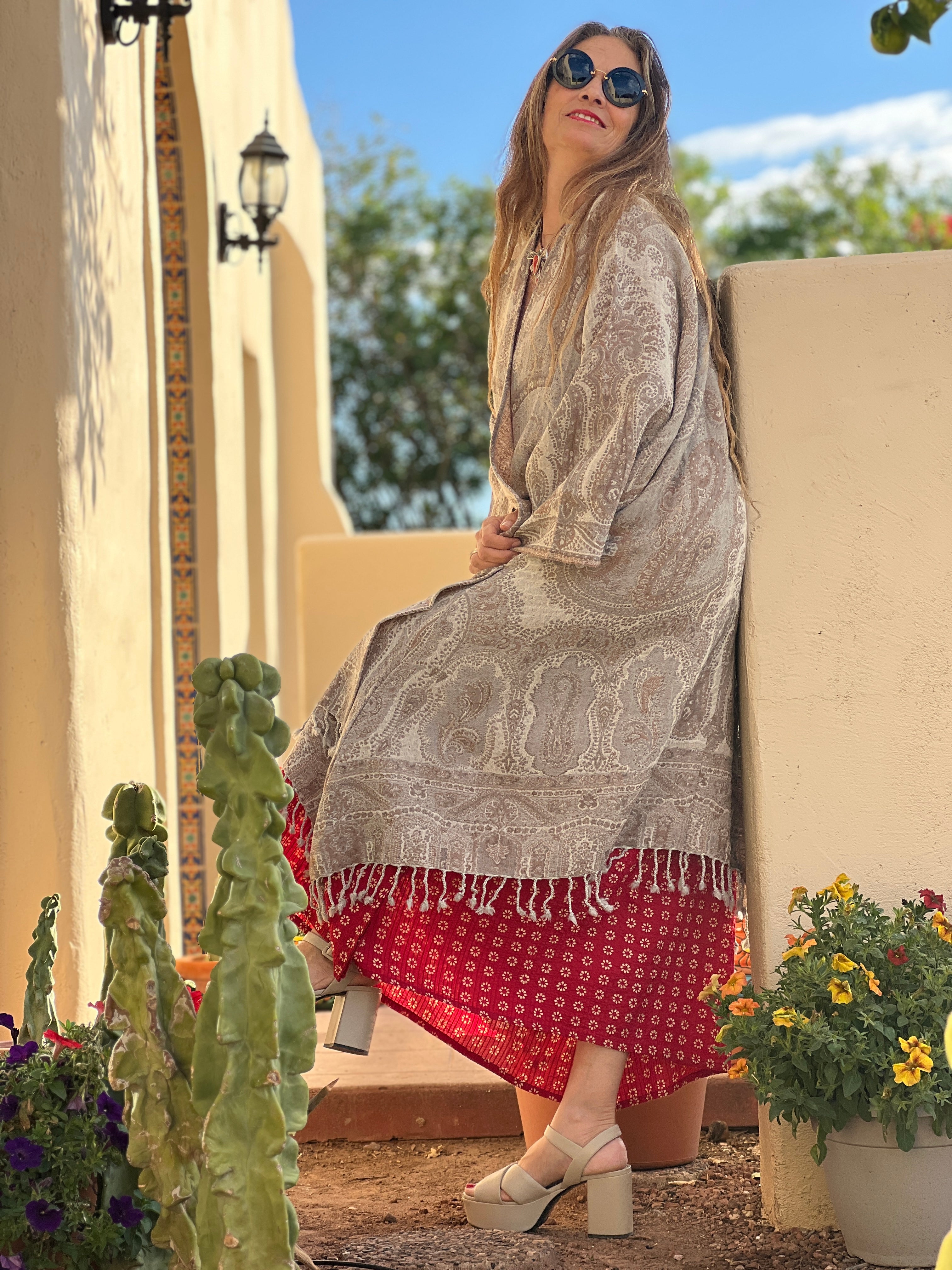 Brunellino Paisley Boiled Wool Kimono Coat