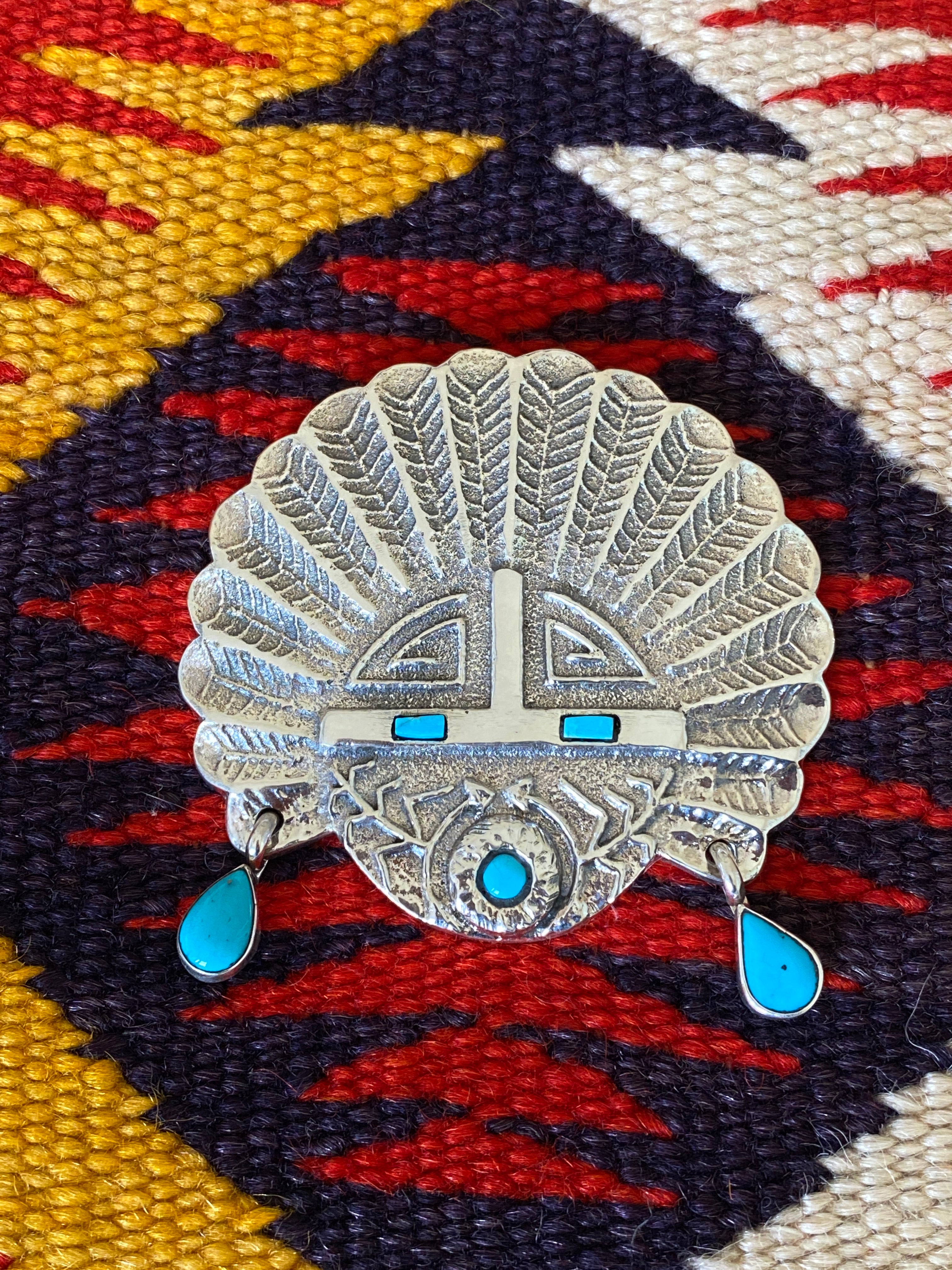 Navajo Yei Bichei Sun God Silver Pendant