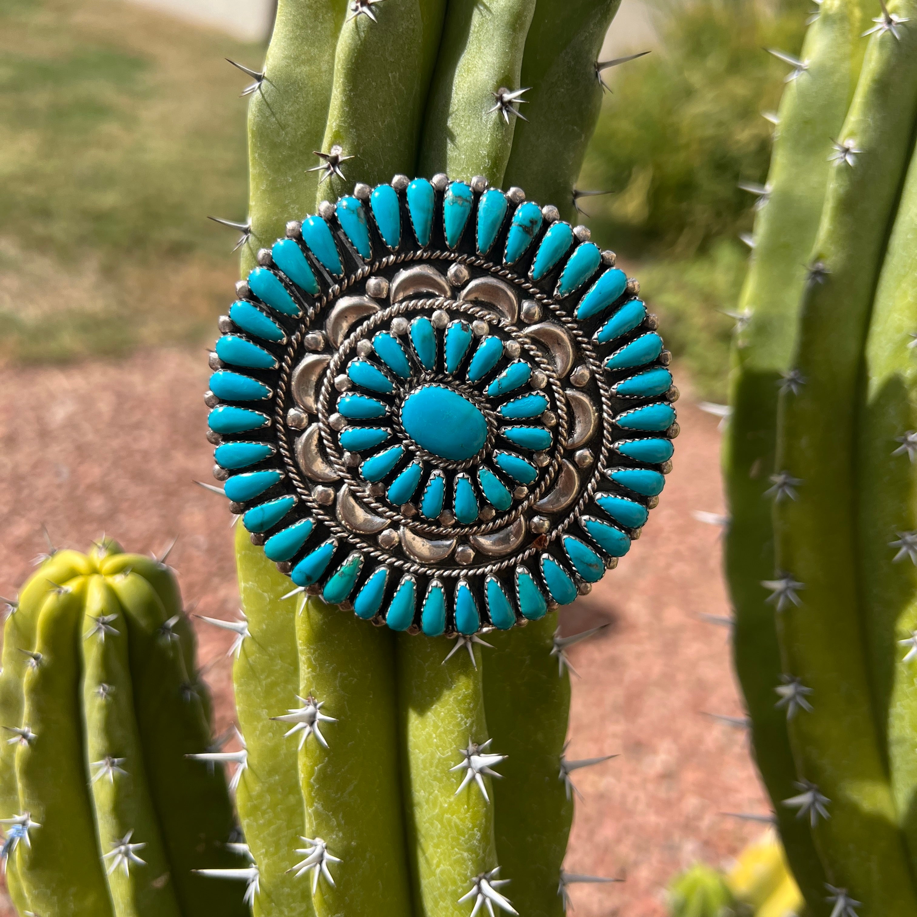 Vintage Navajo Petit Point Turquoise Pin-Pendant Silver Necklace