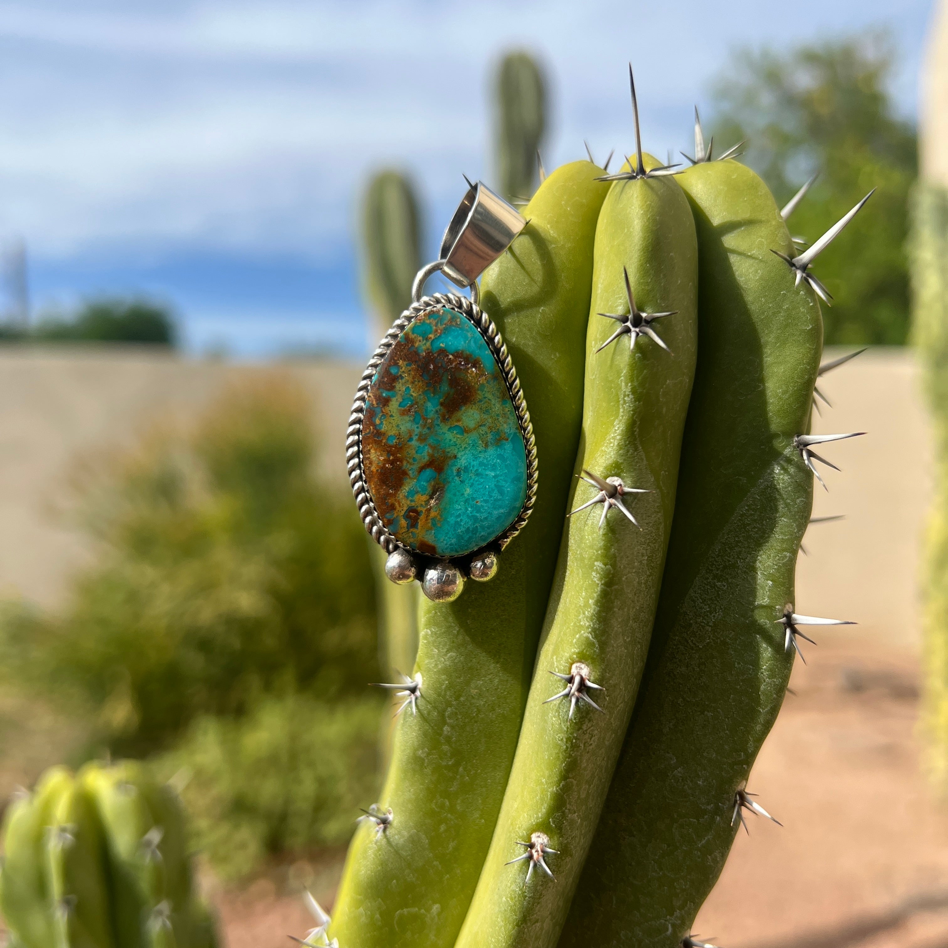 Navajo Royston Turquoise and Sterling Silver Pendant Necklace