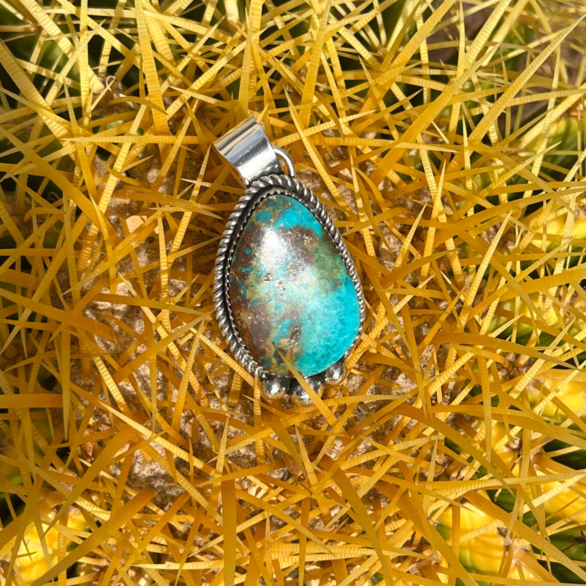 Navajo Royston Turquoise and Sterling Silver Pendant Necklace