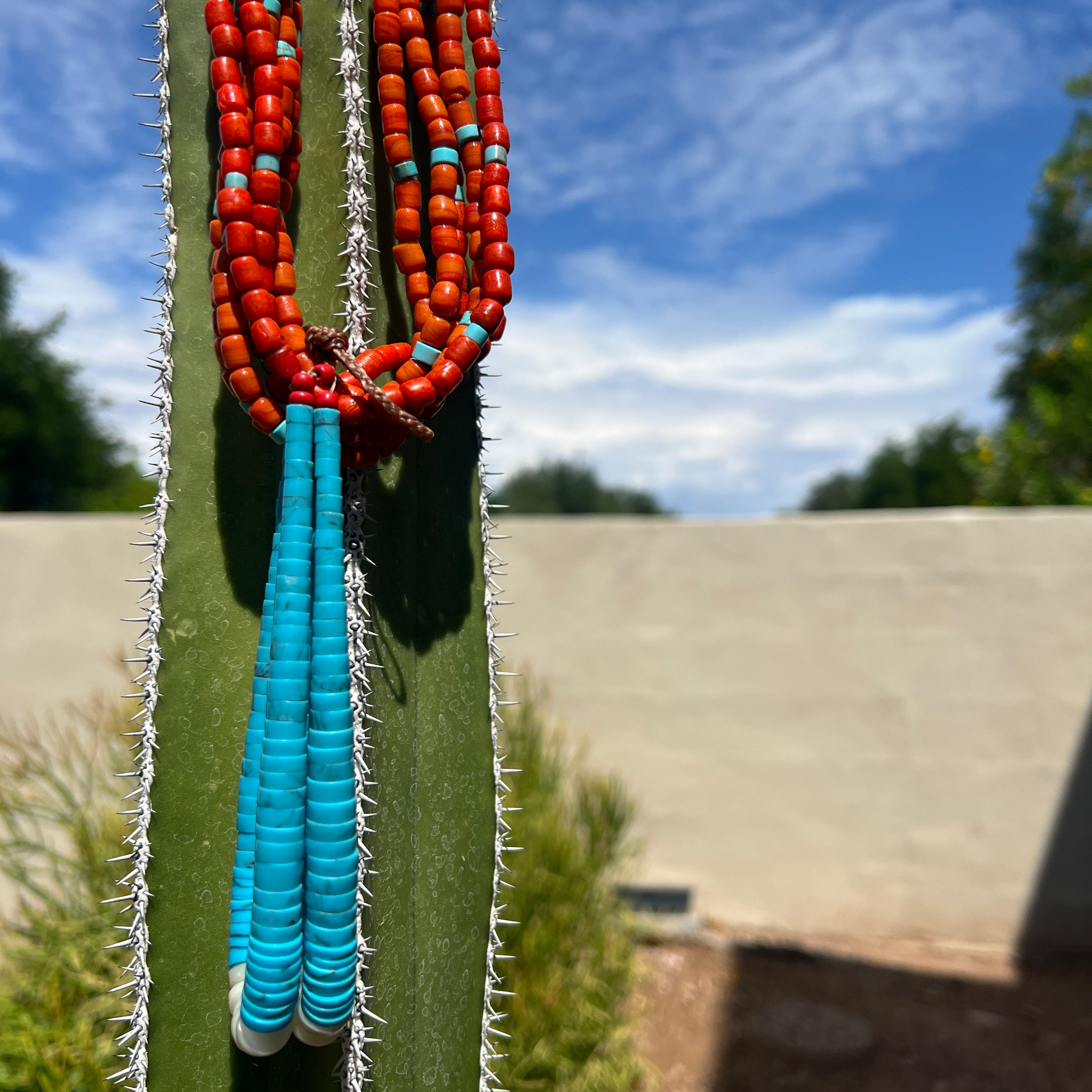 Kingman Turquoise and Orange Ceramic Bead Jacla Santo Domingo