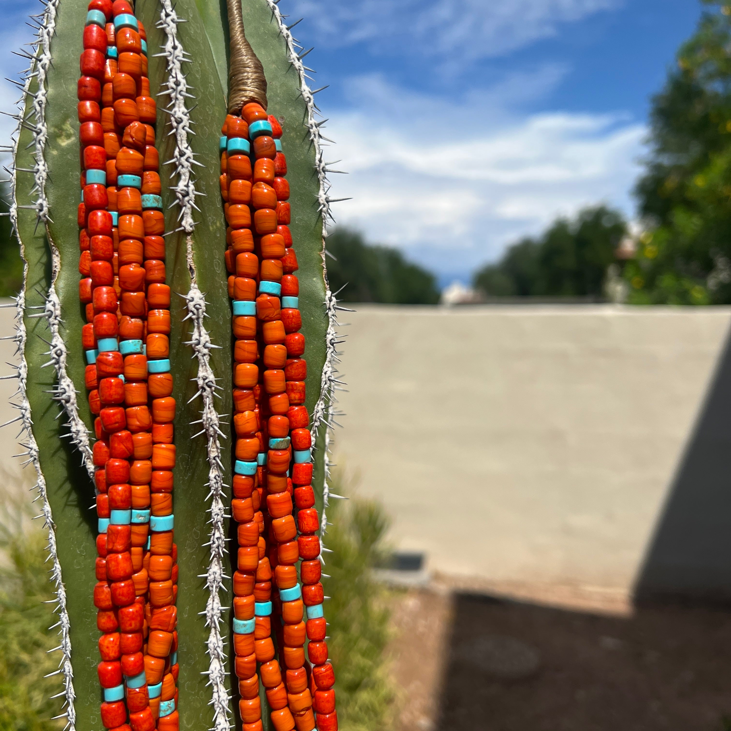 Kingman Turquoise and Orange Ceramic Bead Jacla Santo Domingo