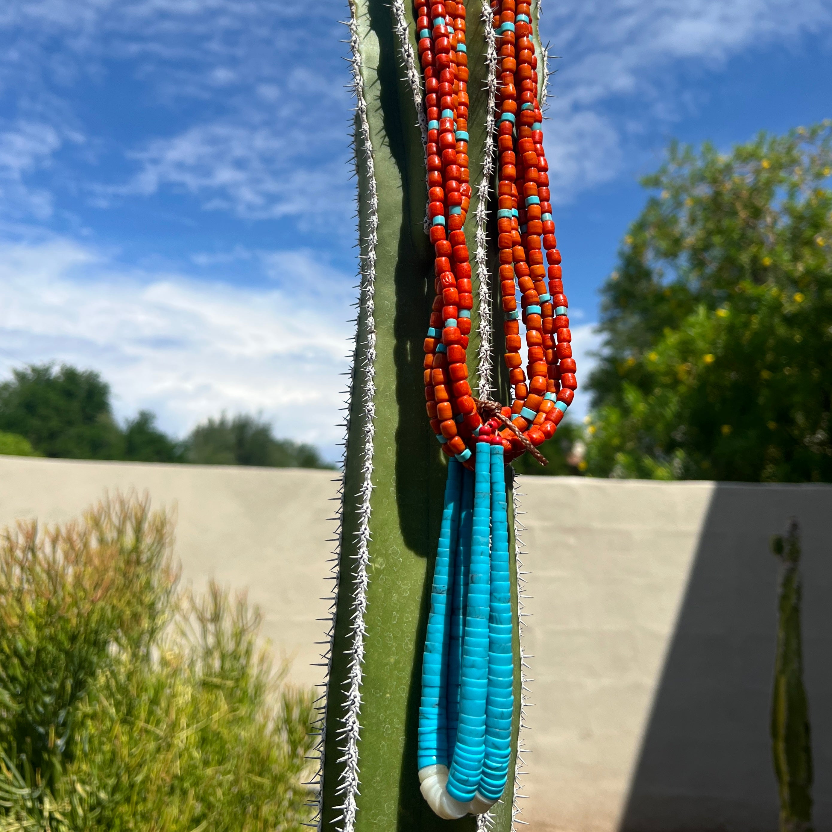 Kingman Turquoise and Orange Ceramic Bead Jacla Santo Domingo