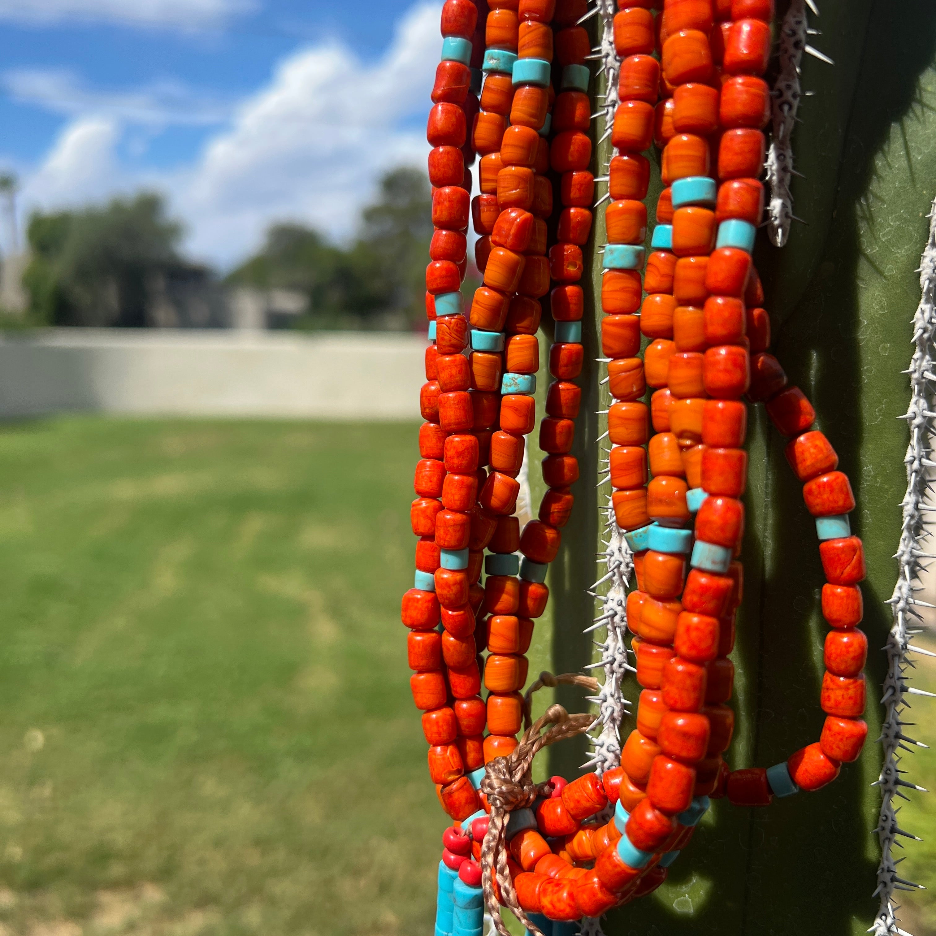 Kingman Turquoise and Orange Ceramic Bead Jacla Santo Domingo