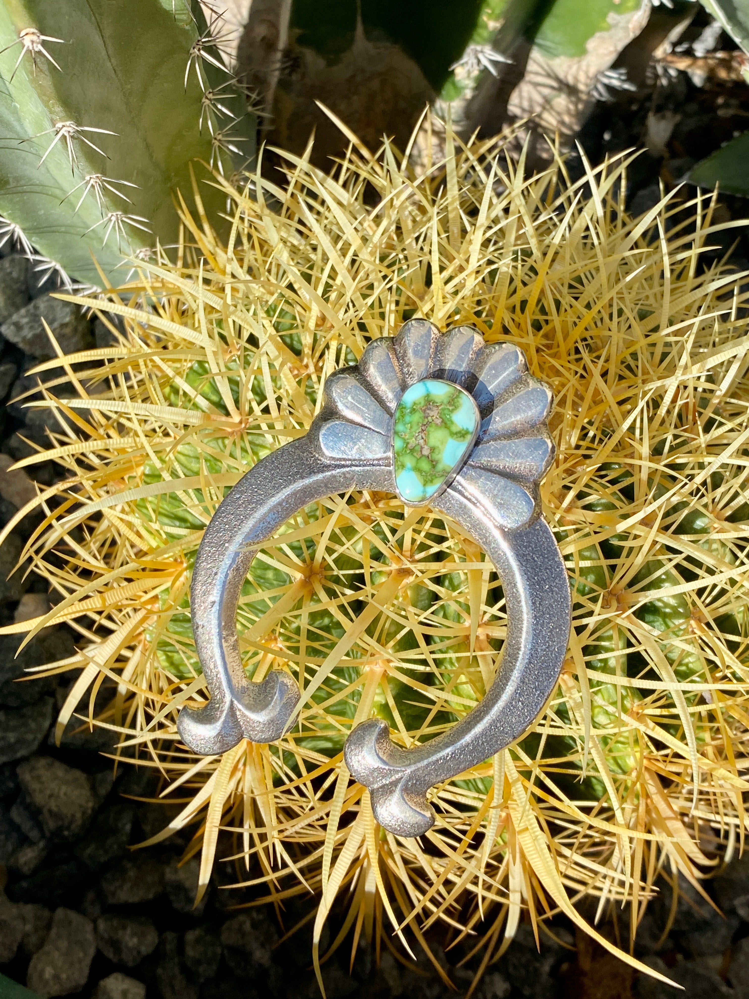 Royston Turquoise and Silver Navajo Naja Necklace