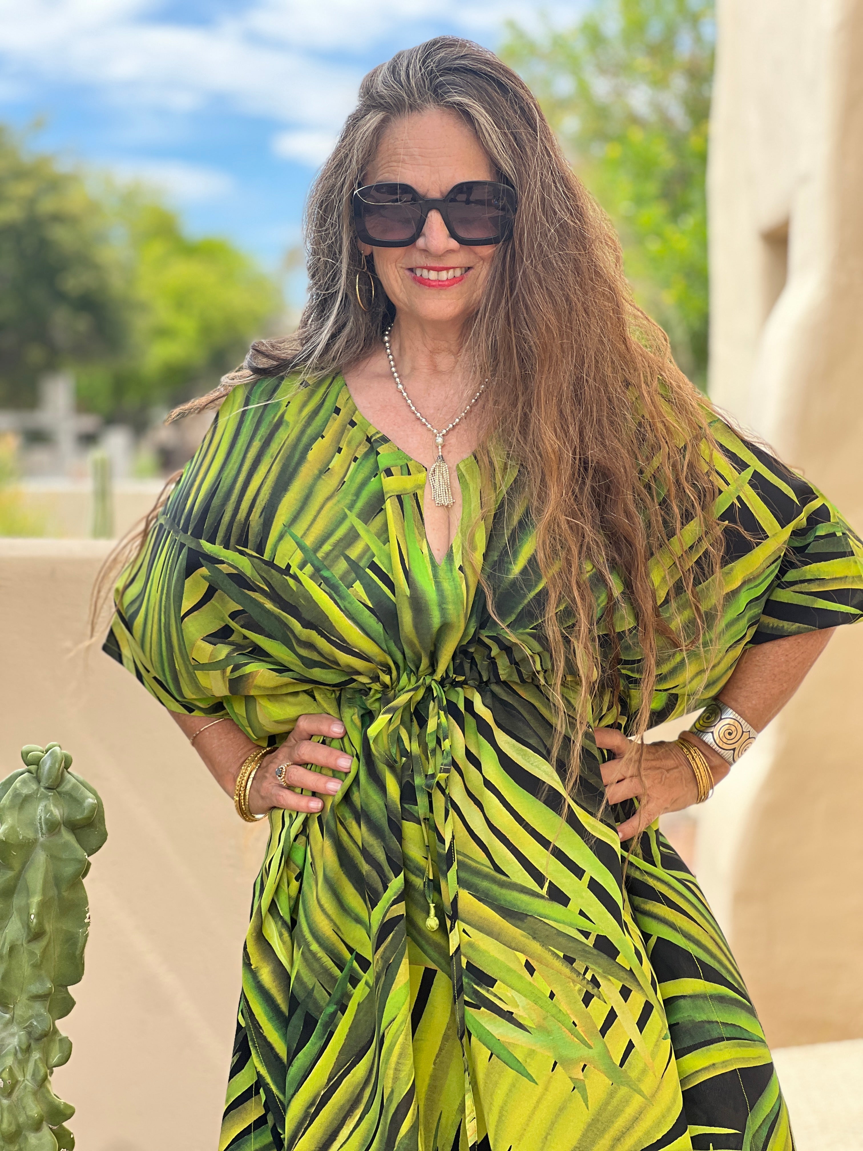 Jungle Love Italian Silk Midi Kaftan Dress
