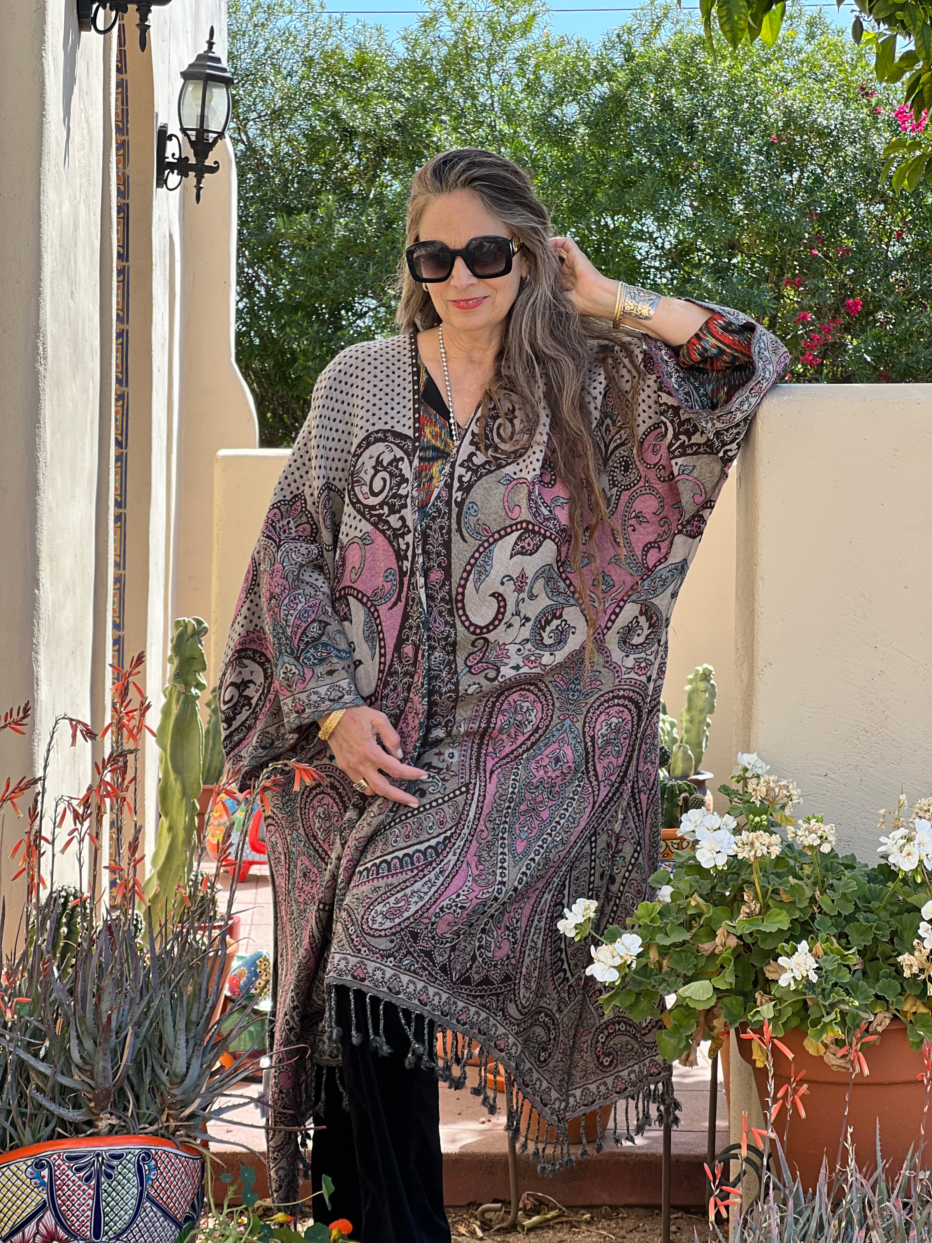 Bahrain Brown Polka Dot Paisley Kimono Coat One of a Kind