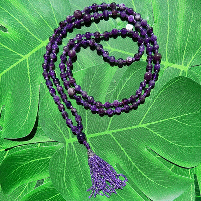 Semi Precious Amethyst Mala Necklace
