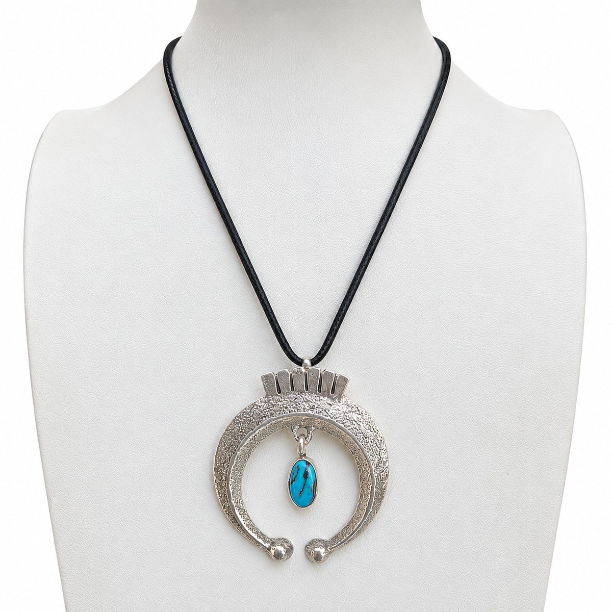 Navajo Silver Naja with Dangling Kingman Turquoise Pendant Necklace