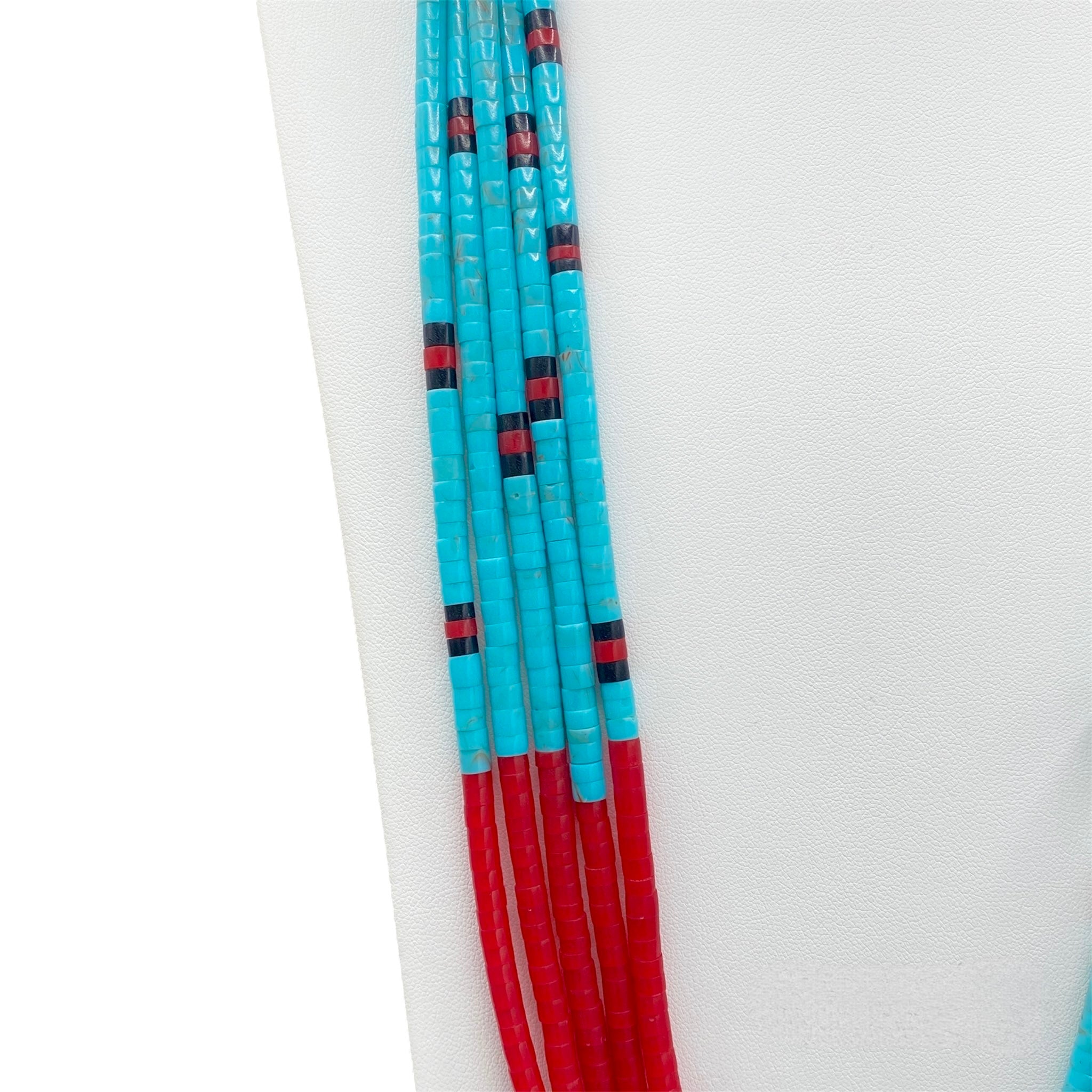 Five Strand Turquoise and Coral Heishi Necklace