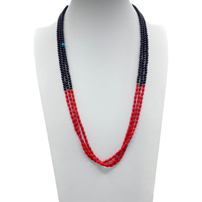 Coral and Black Jet Three Strand Heishi Necklace