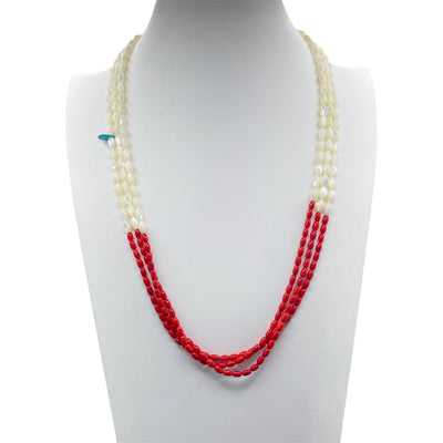 Coral and Pearl Necklace Three Strand Heishi Necklace