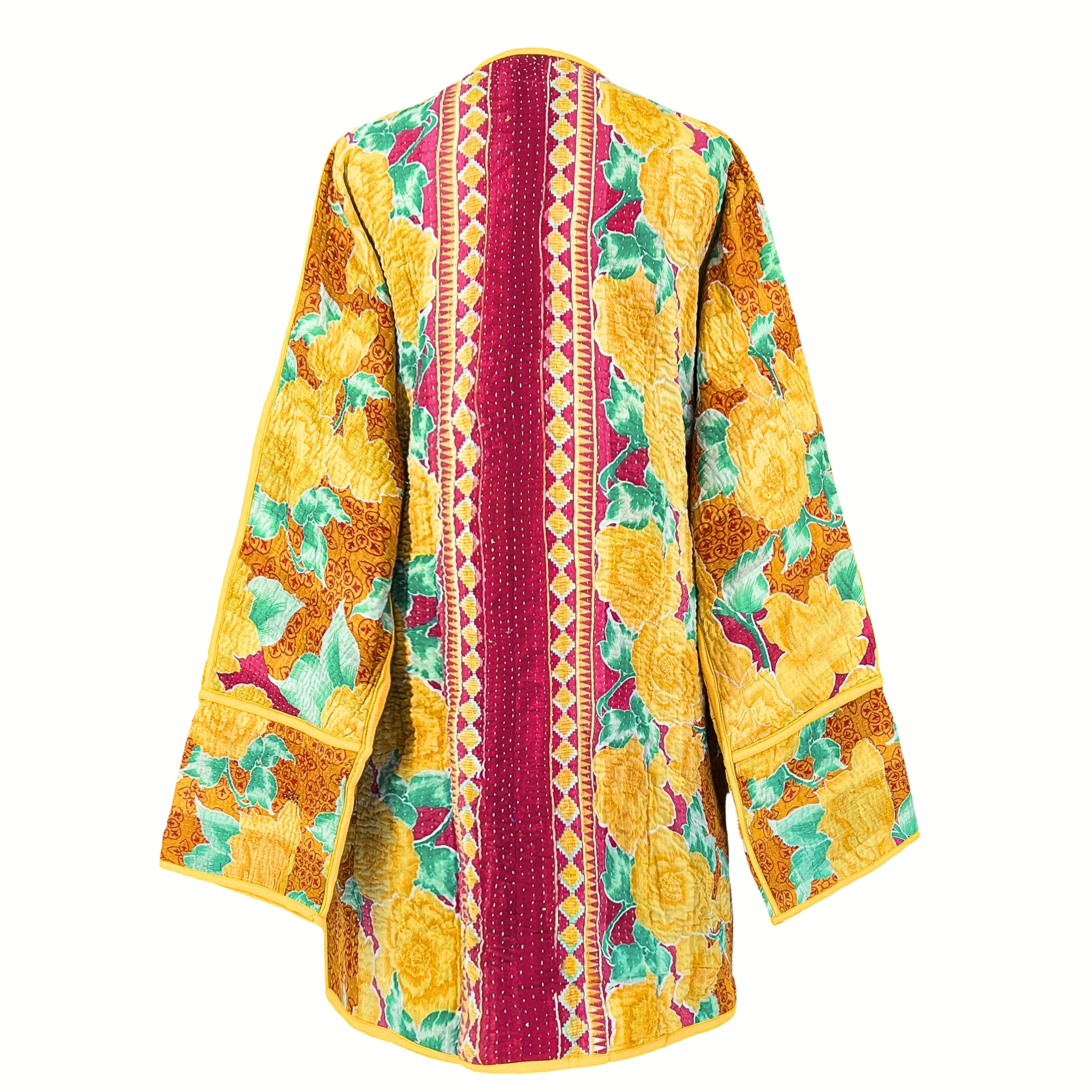 Peela Cotton Kantha Coat One of a Kind