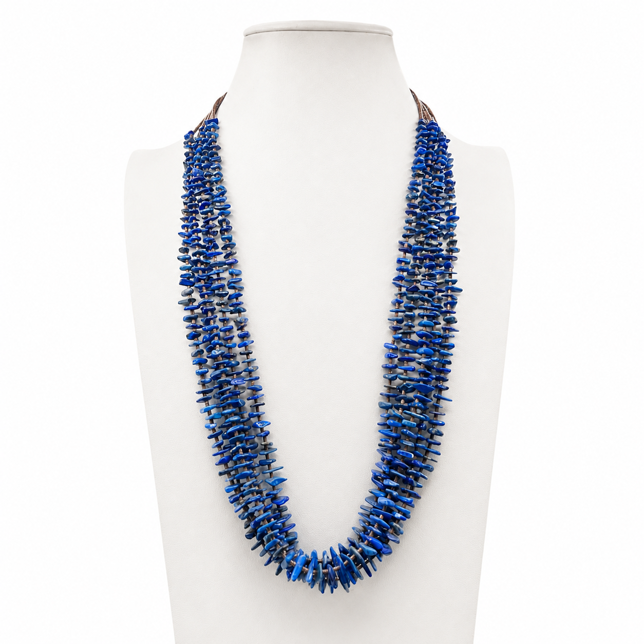 Vintage Lapis and Heishi Shell Necklace Five Strands