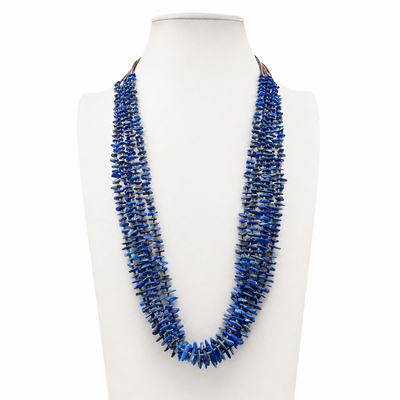 Vintage Lapis and Heishi Shell Necklace Five Strands