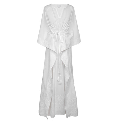 Lucky Lucknow White Embroidered Maxi Kaftan
